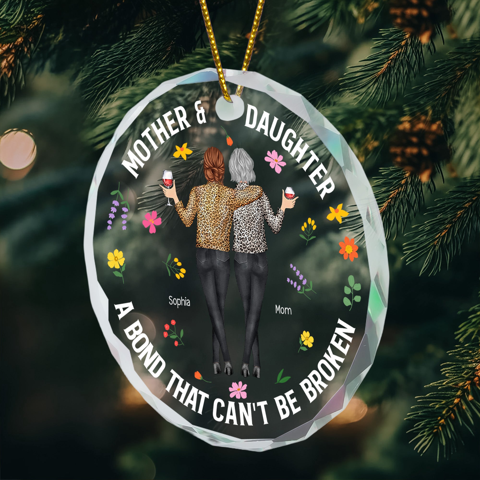 Mother & Daughters A Bond That Can't Be Broken - Personalized Glass Ornament