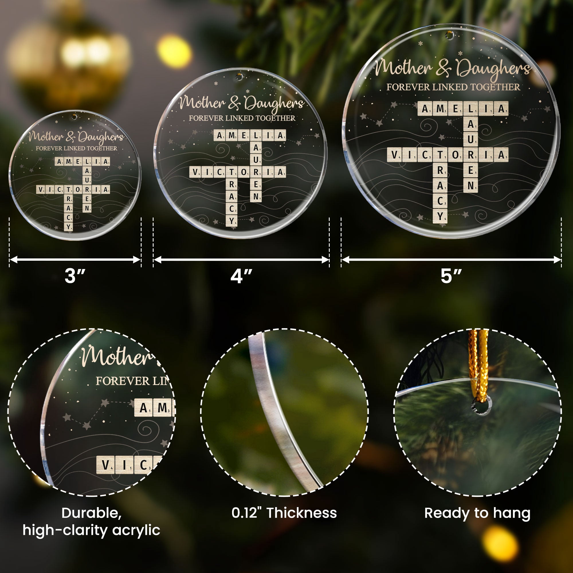 Mother & Daughters Forever Linked Together Scabble - Personalized Acrylic Ornament