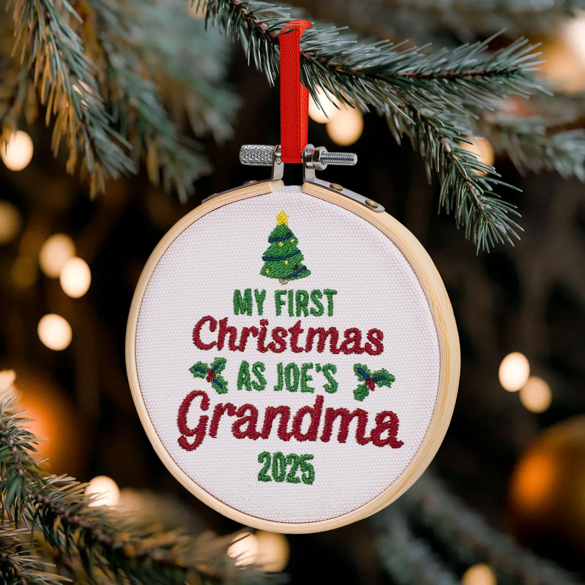 My First Christmas As Grandma - Personalized Embroidered Ornament