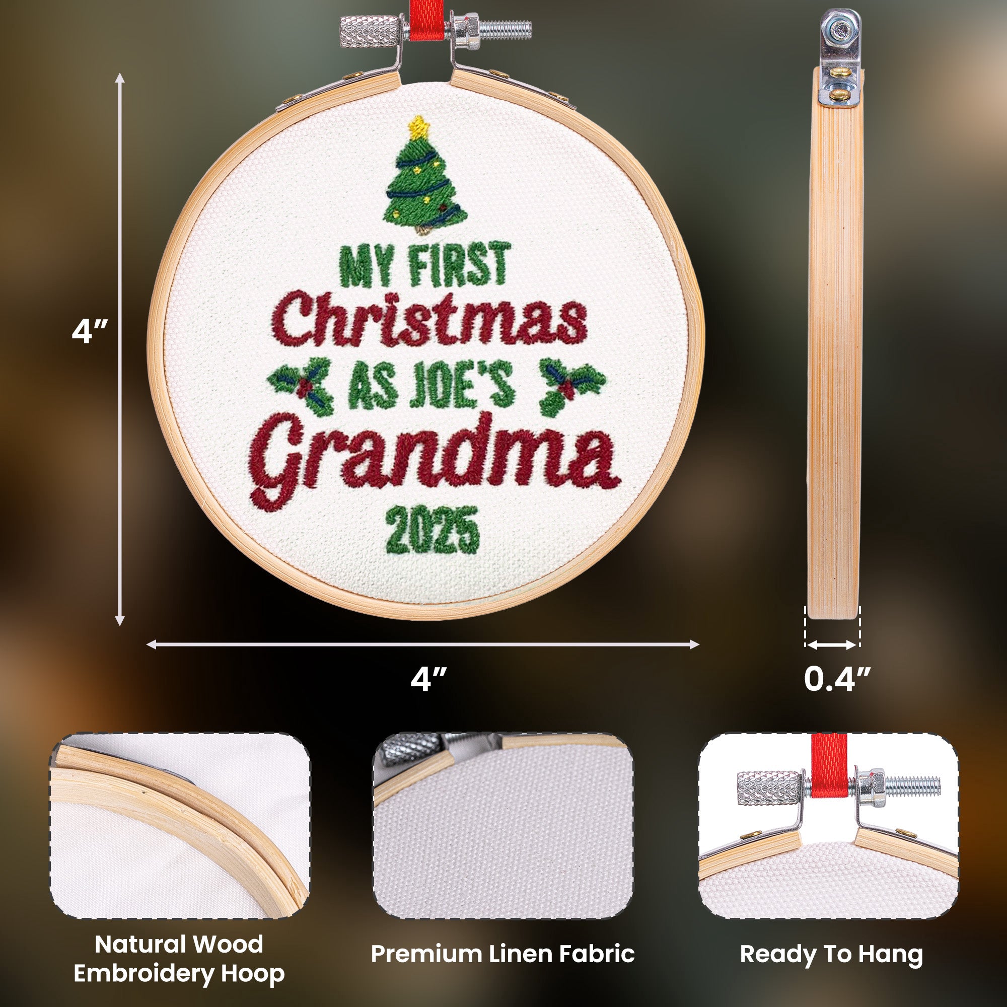 My First Christmas As Grandma - Personalized Embroidered Ornament