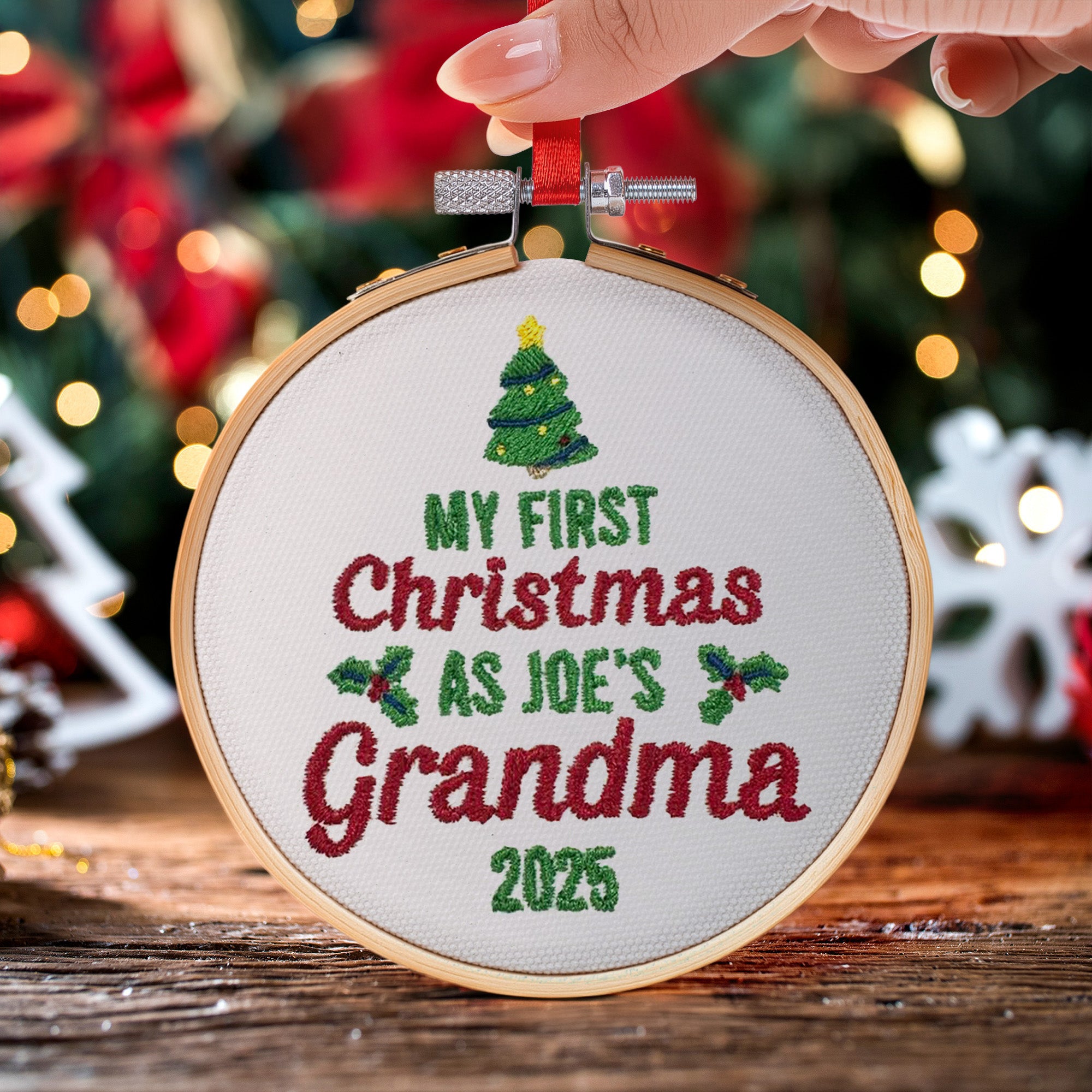 My First Christmas As Grandma - Personalized Embroidered Ornament