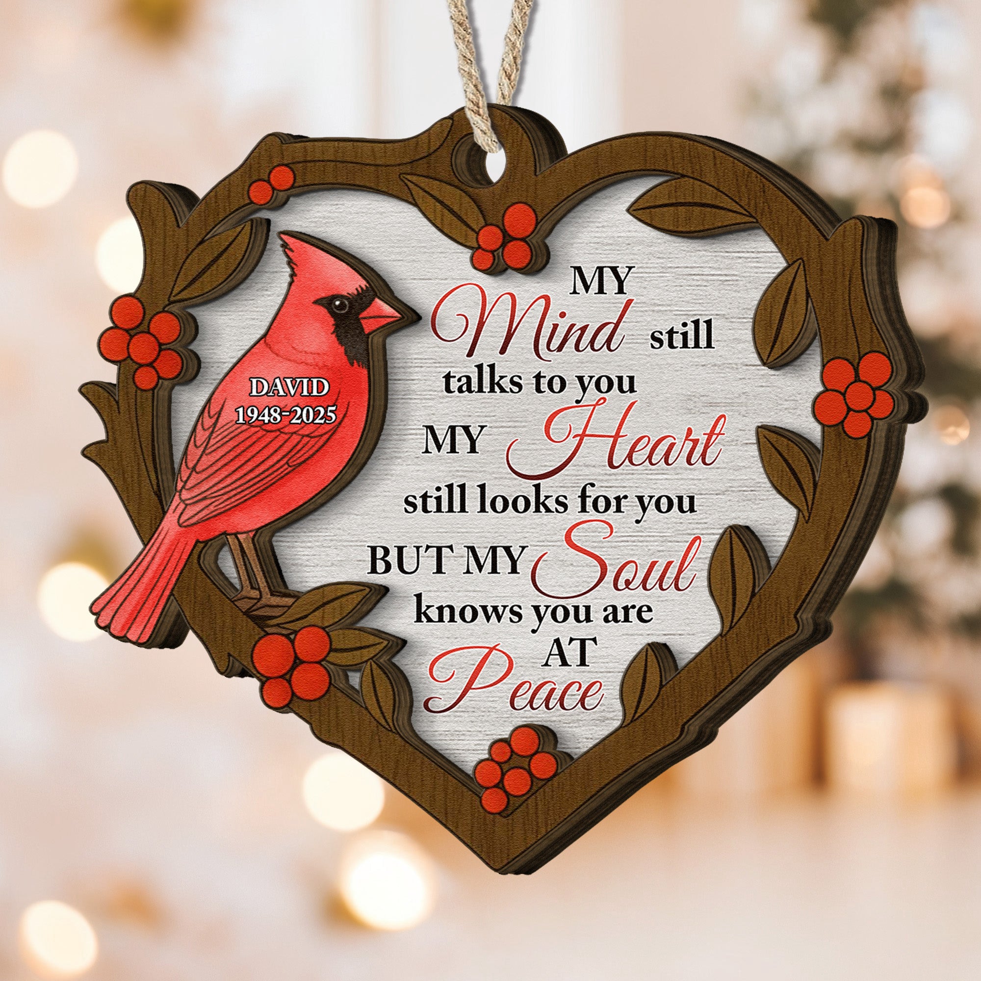 My Mind Still Talks To You Christmas Ornament 2 Layers - Personalized Wooden Photo Ornament