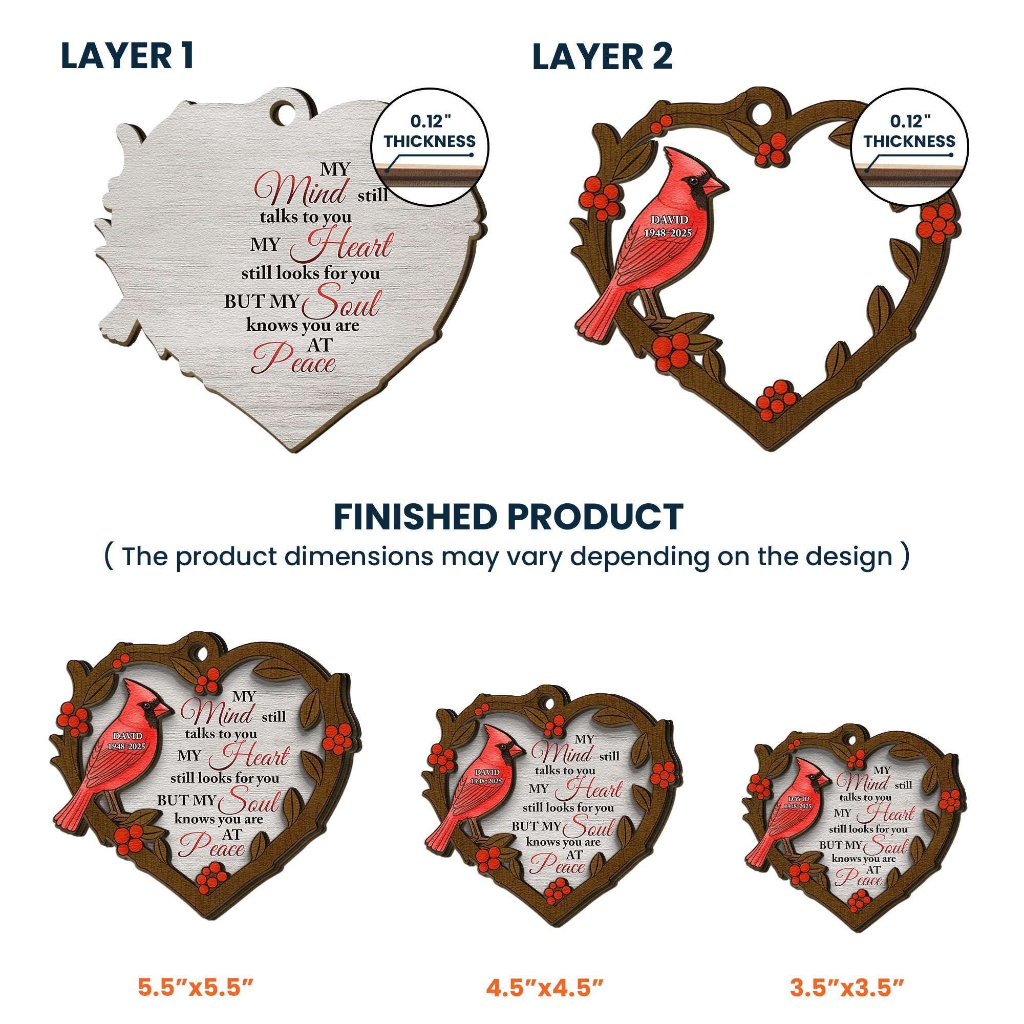 My Mind Still Talks To You Christmas Ornament 2 Layers - Personalized Wooden Photo Ornament