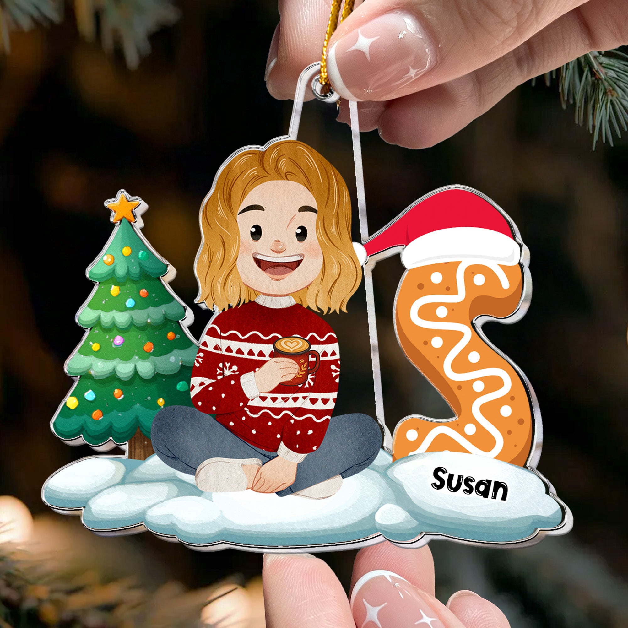 Name Letter Christmas Kid - Personalized Acrylic Ornament
