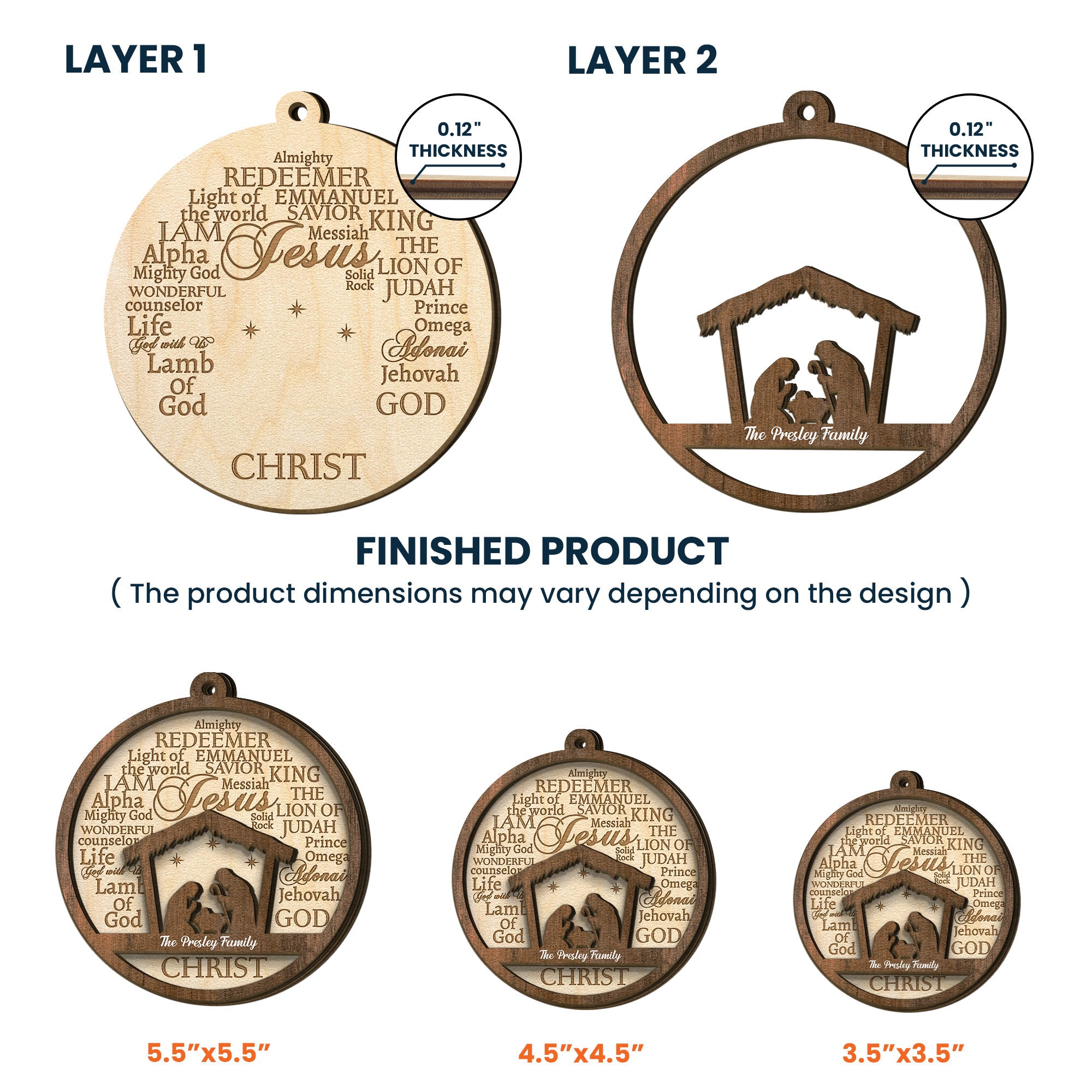 Names Of Jesus/God/Christ - Personalized Wooden Ornament