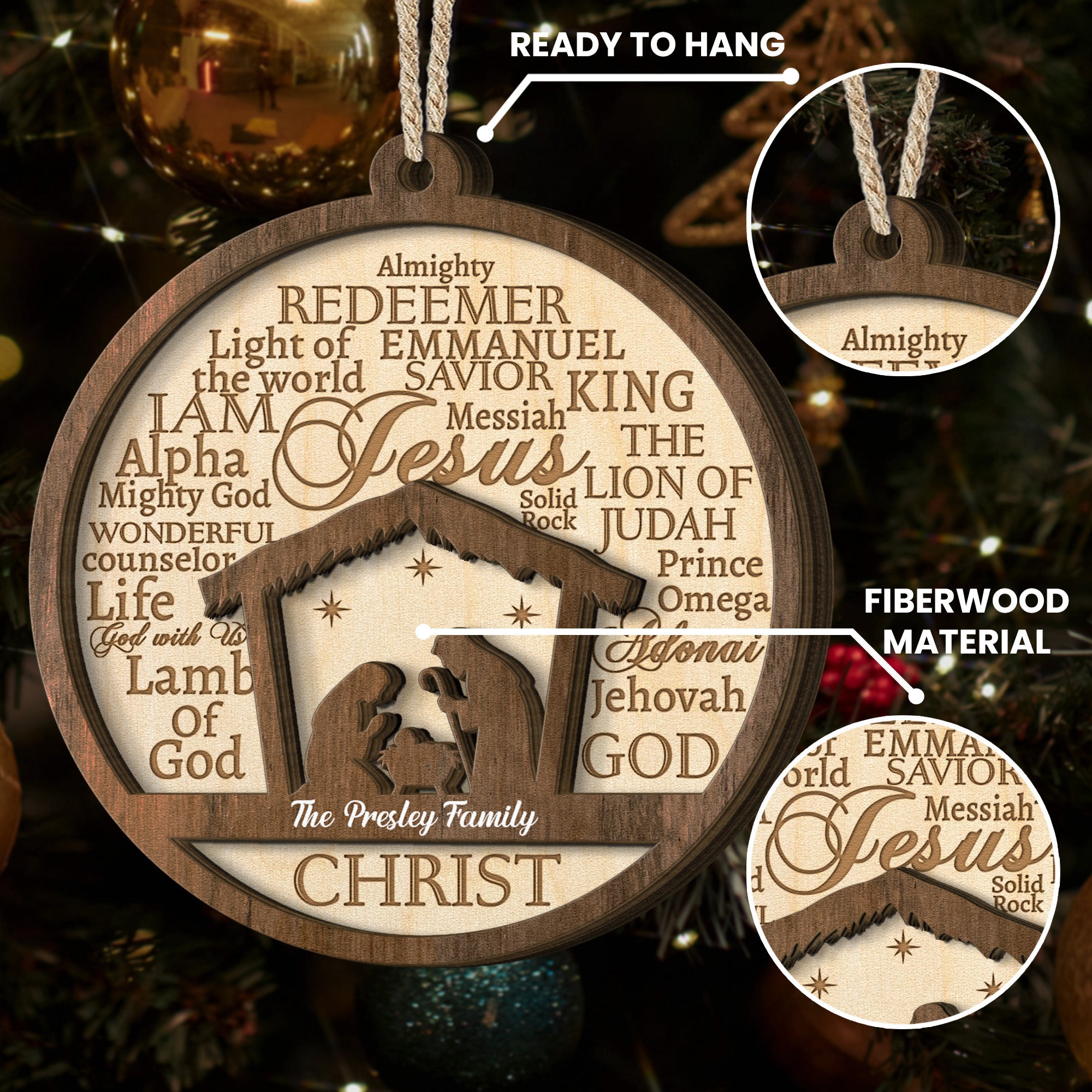Names Of Jesus/God/Christ - Personalized Wooden Ornament
