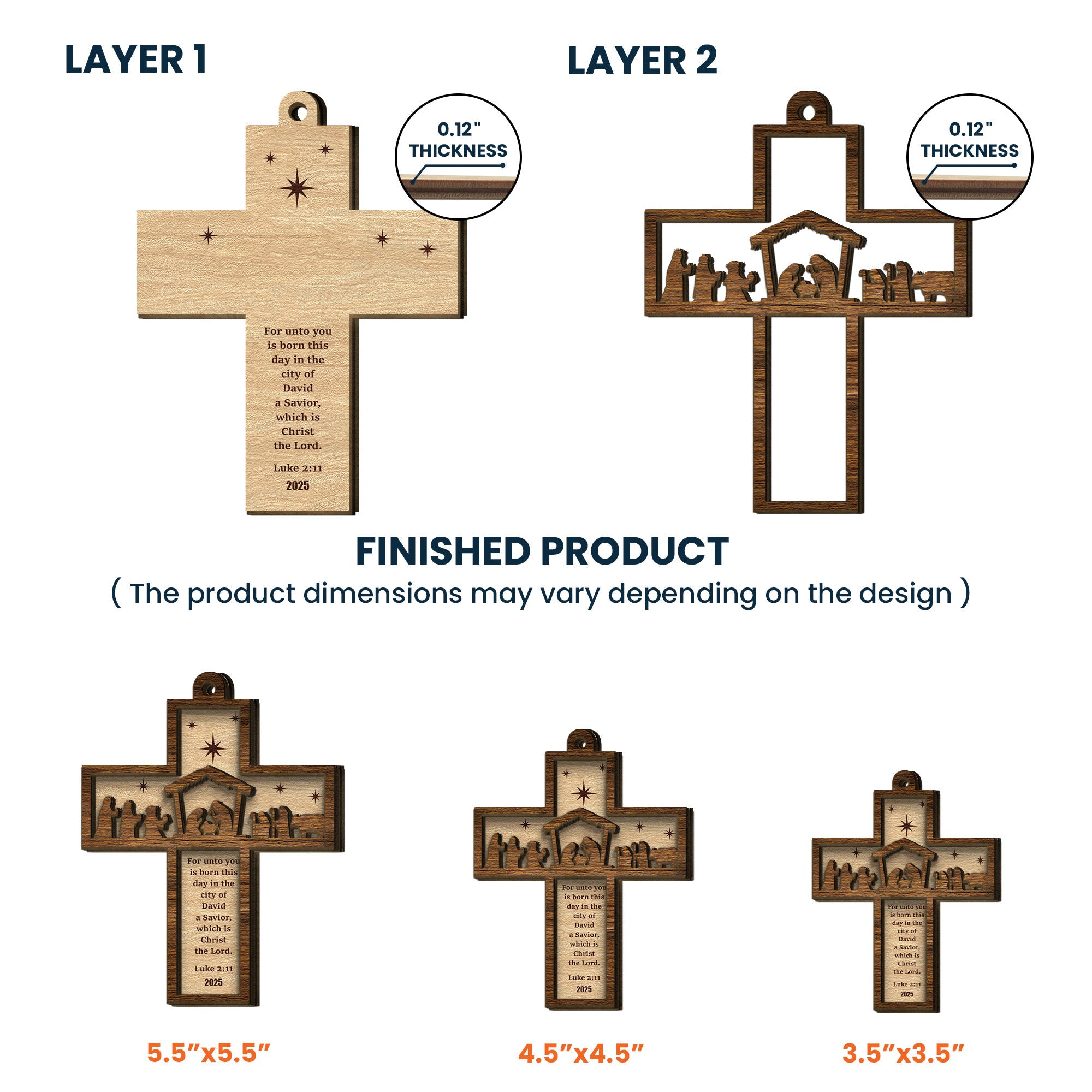 Nativity Cross Scripture Christmas Decoration - Personalized Wooden Ornament