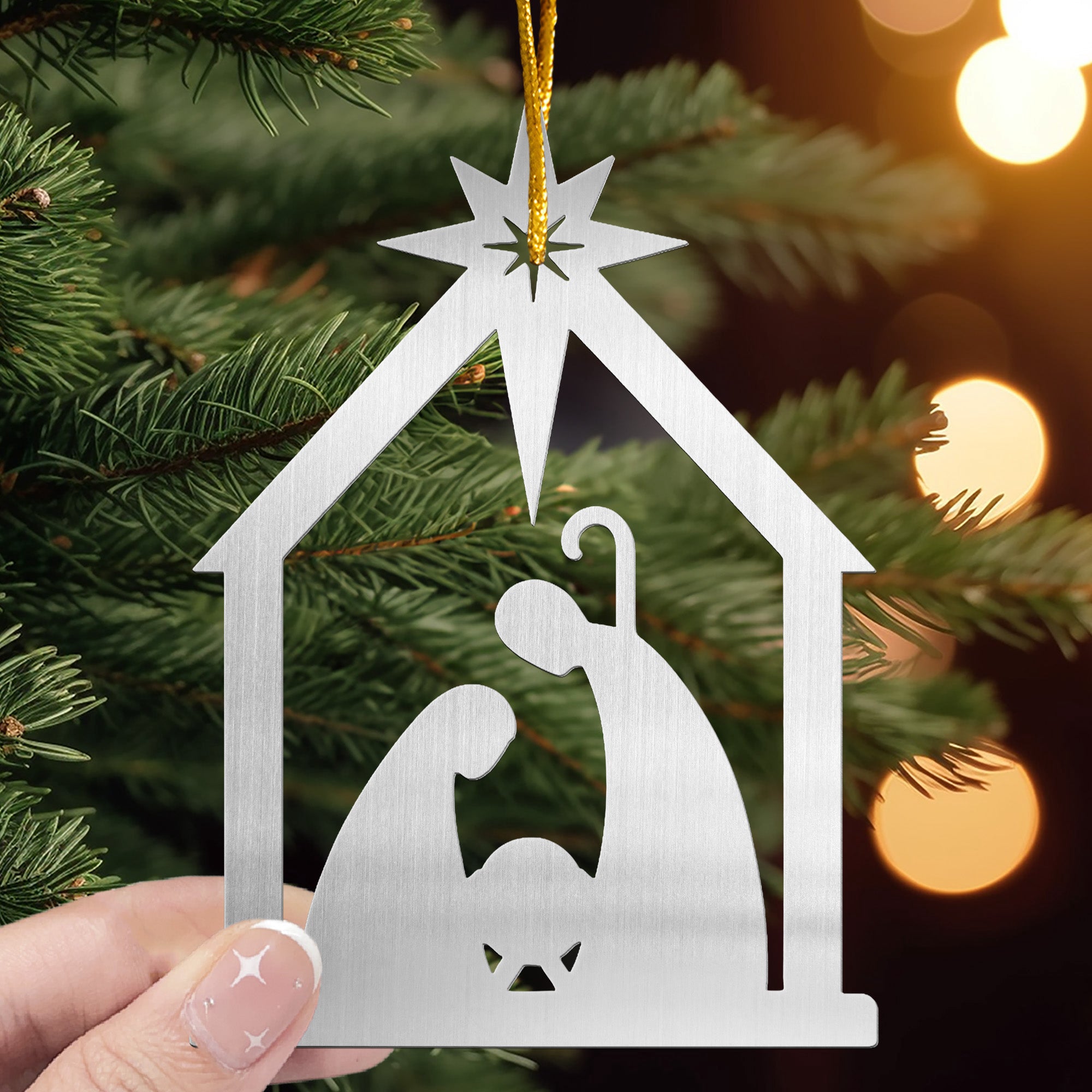Nativity Scene Christmas Tree Decoration - Personalized Metal Ornament