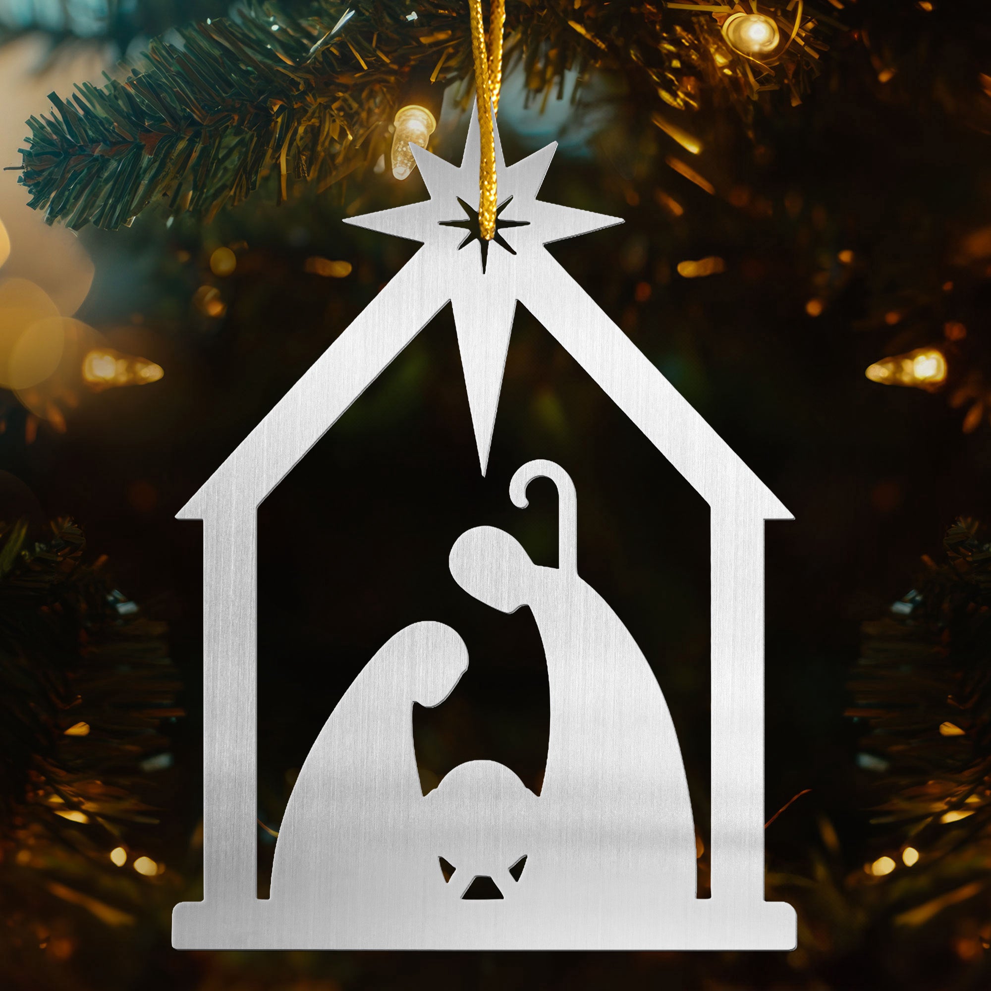 Nativity Scene Christmas Tree Decoration - Personalized Metal Ornament