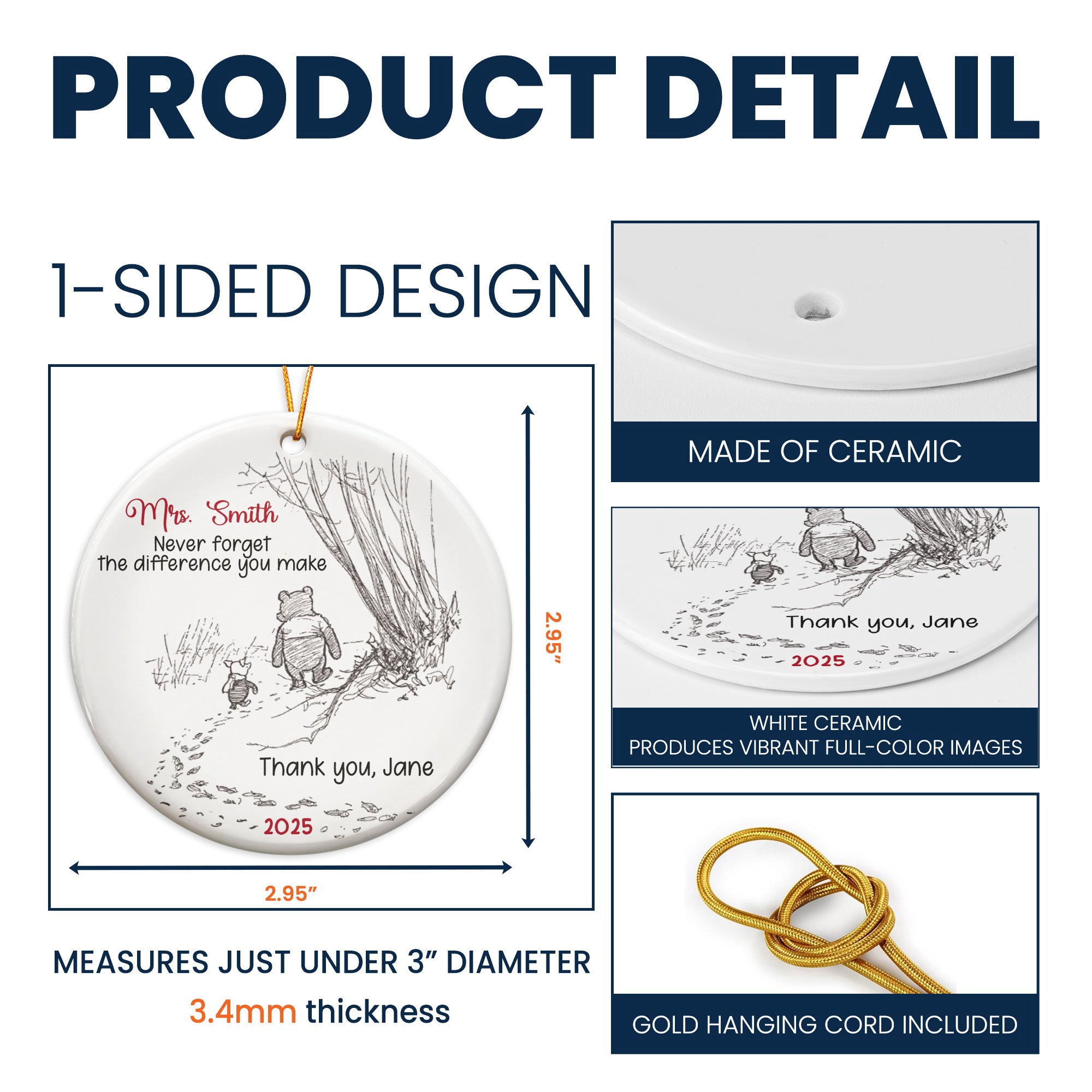 Never Forget The Difference You Make - Thank You Gift - Personalized Ceramic Ornament