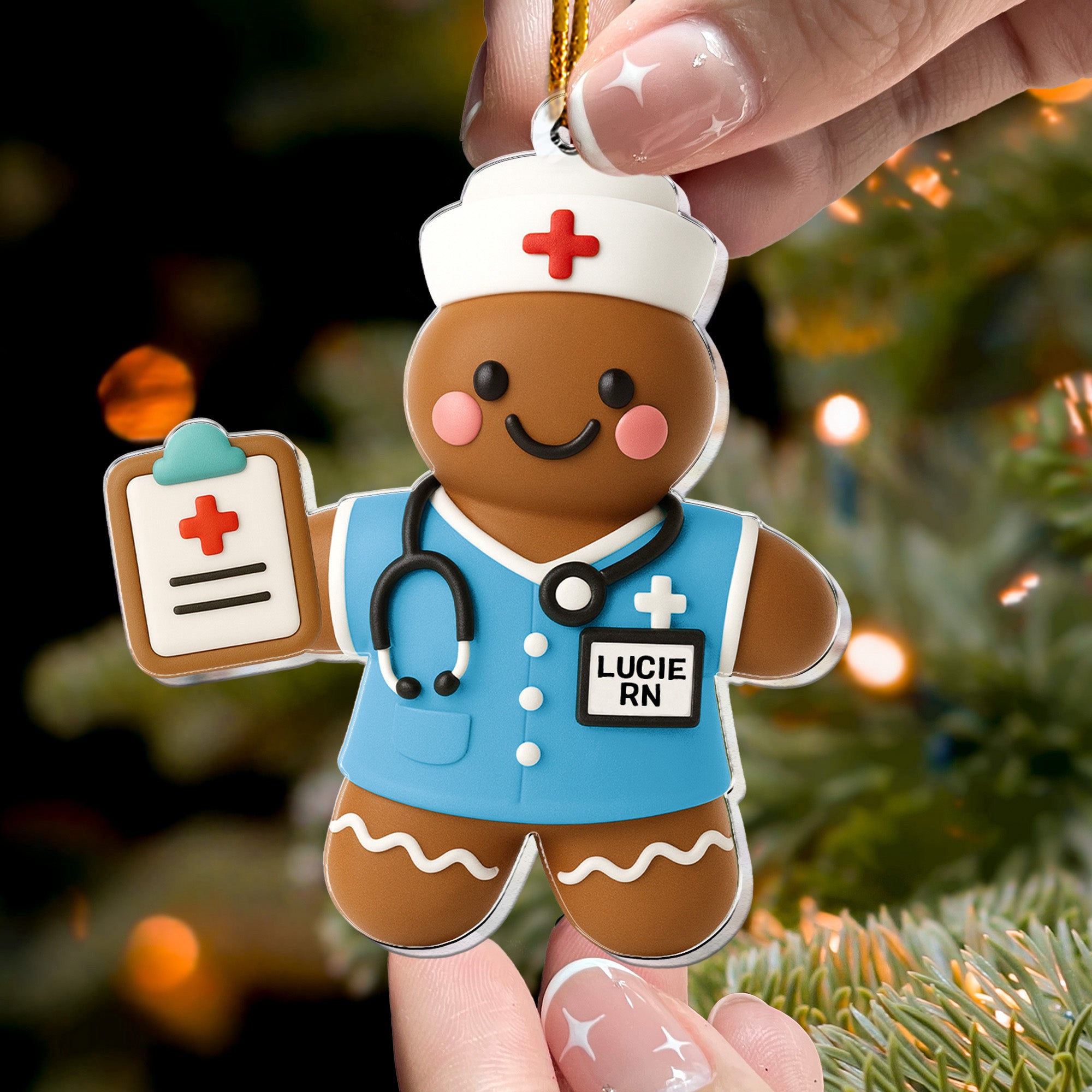 Nurse Gift - Gingerbread Cookie Shape Custom Scrubs - Personalized Acrylic Ornament