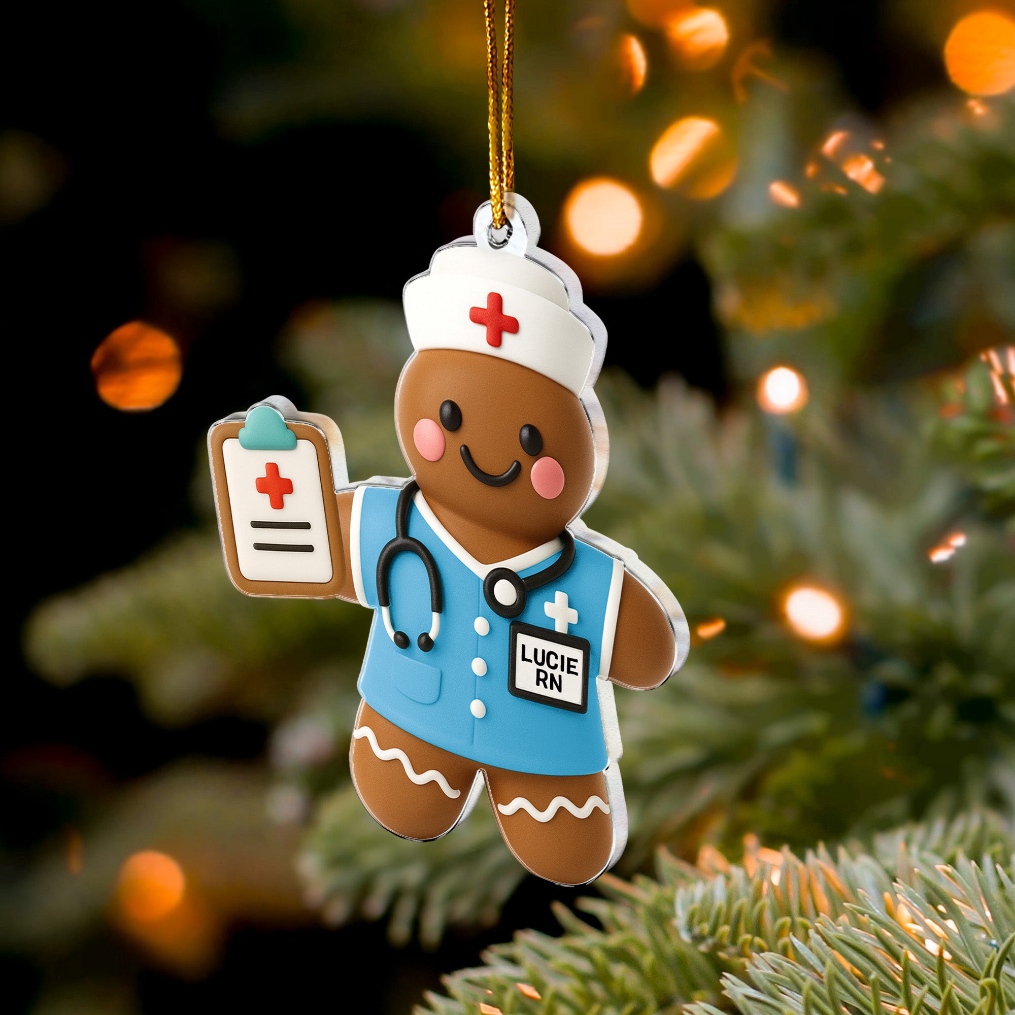 Nurse Gift - Gingerbread Cookie Shape Custom Scrubs - Personalized Acrylic Ornament