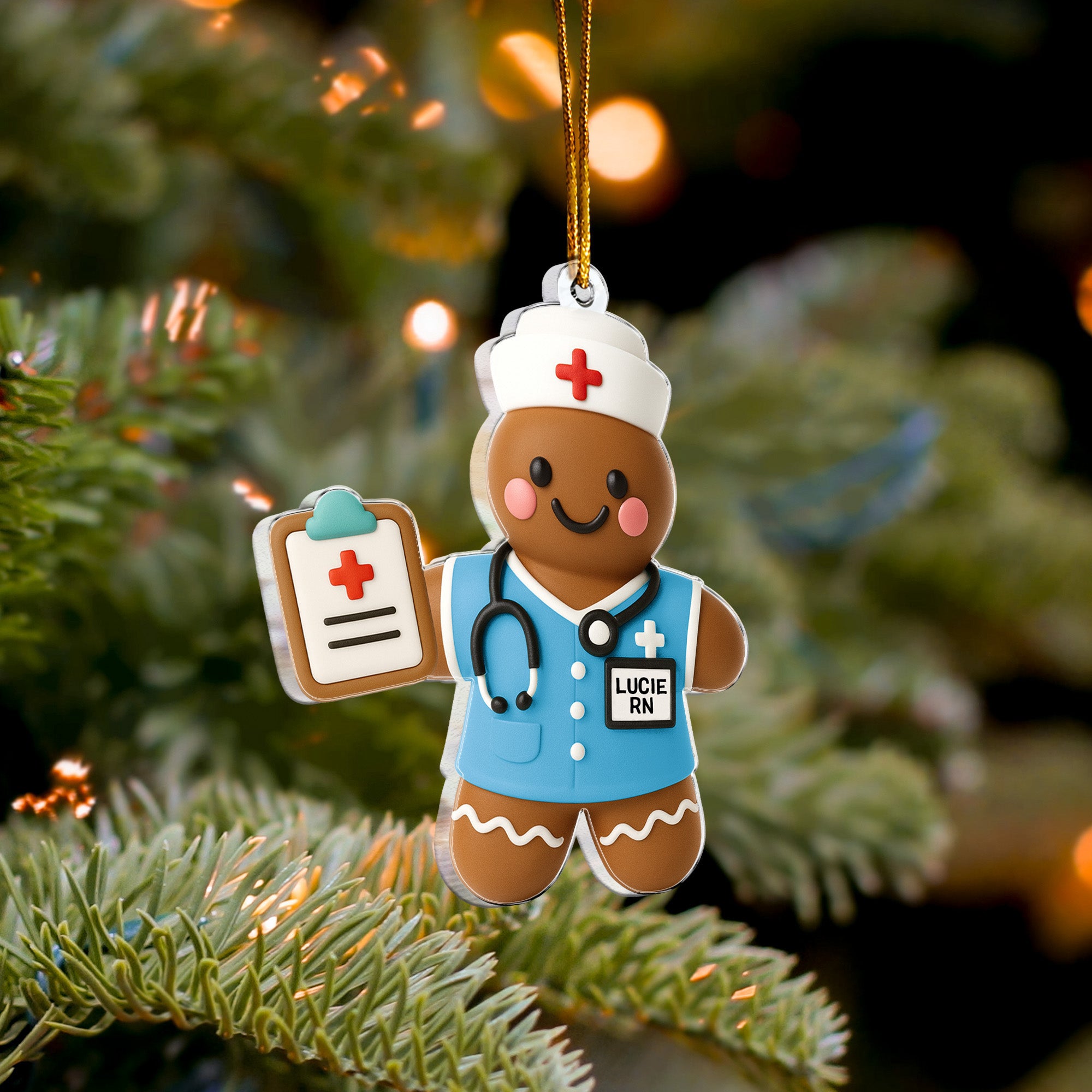 Nurse Gift - Gingerbread Cookie Shape Custom Scrubs - Personalized Acrylic Ornament