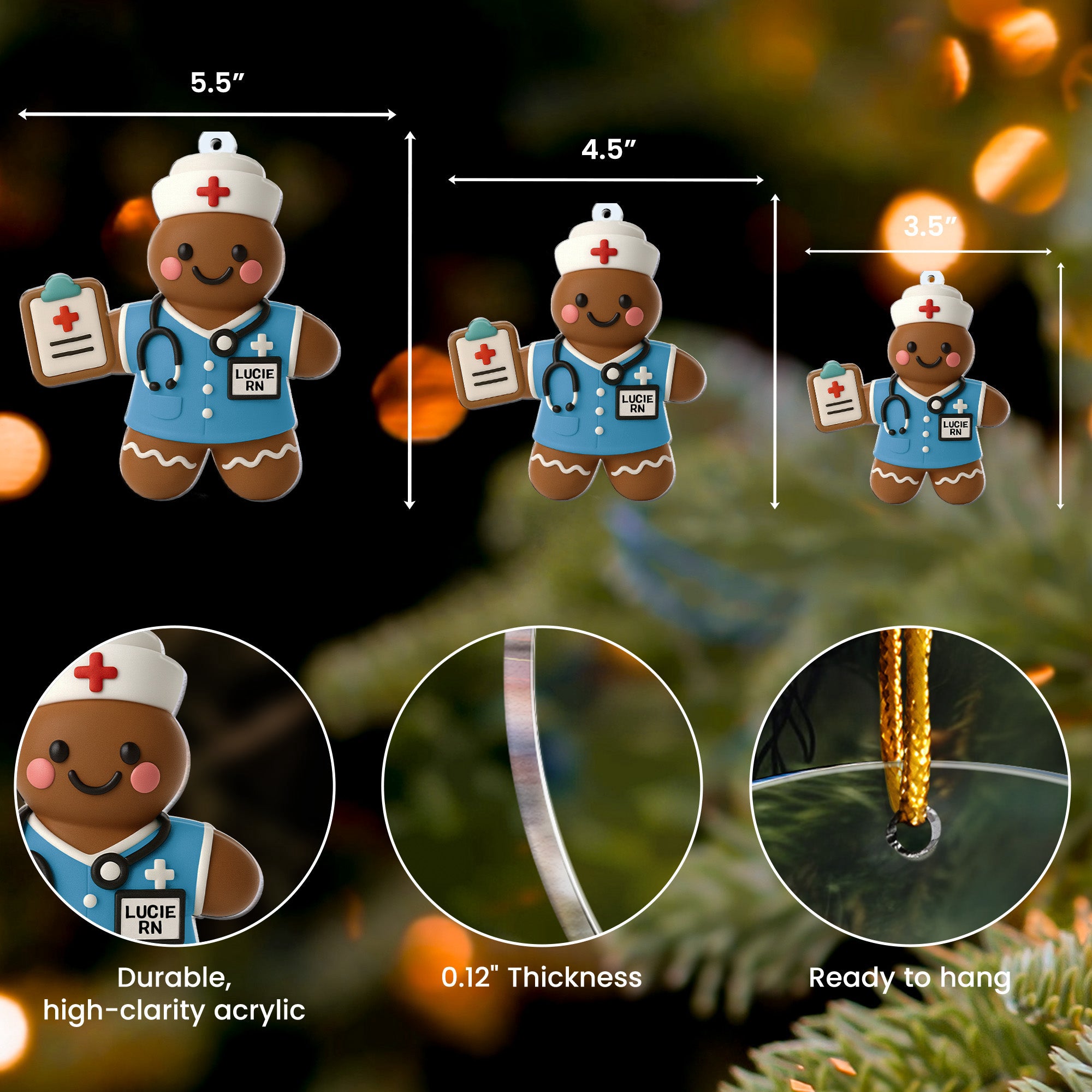 Nurse Gift - Gingerbread Cookie Shape Custom Scrubs - Personalized Acrylic Ornament