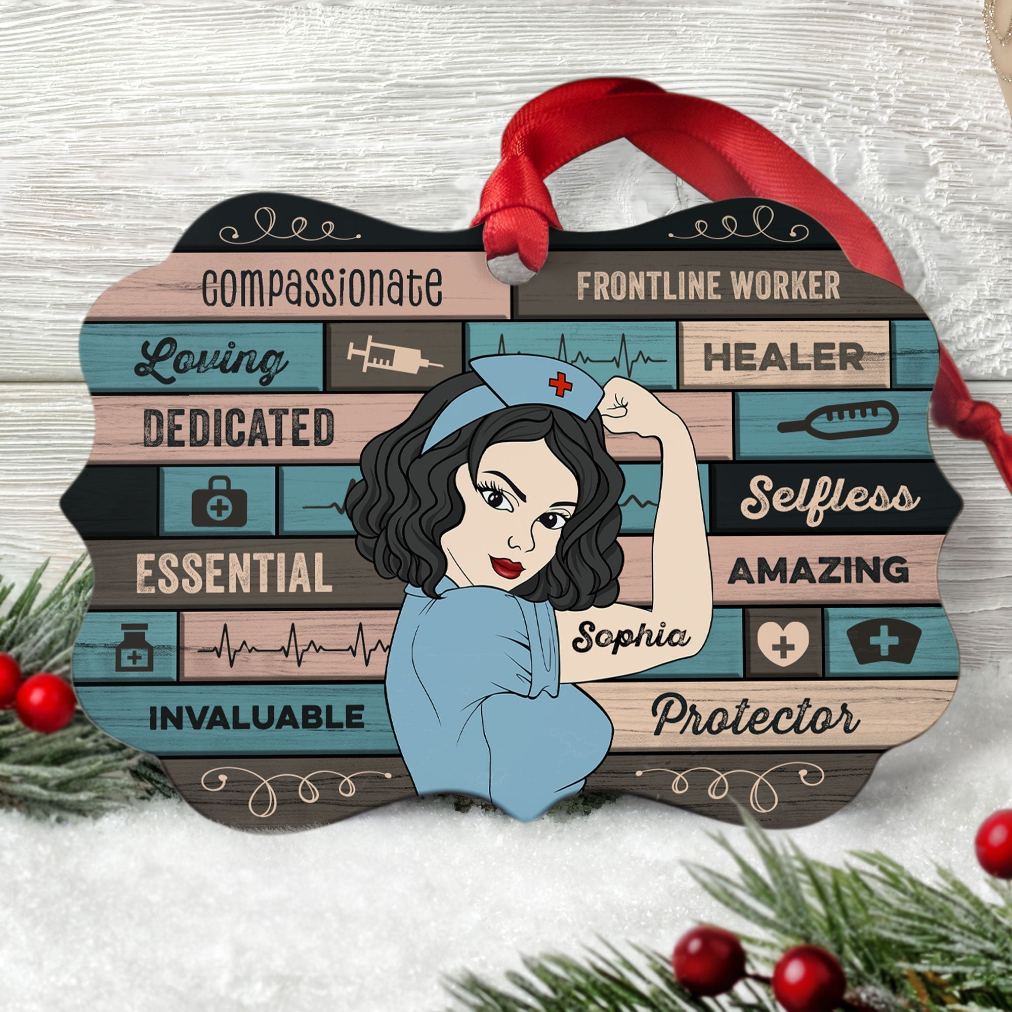 Nursing Is A Work Of Heart - Personalized Aluminum Ornament - Christmas, Loving Gift For Nurse, Coworkers, Sister