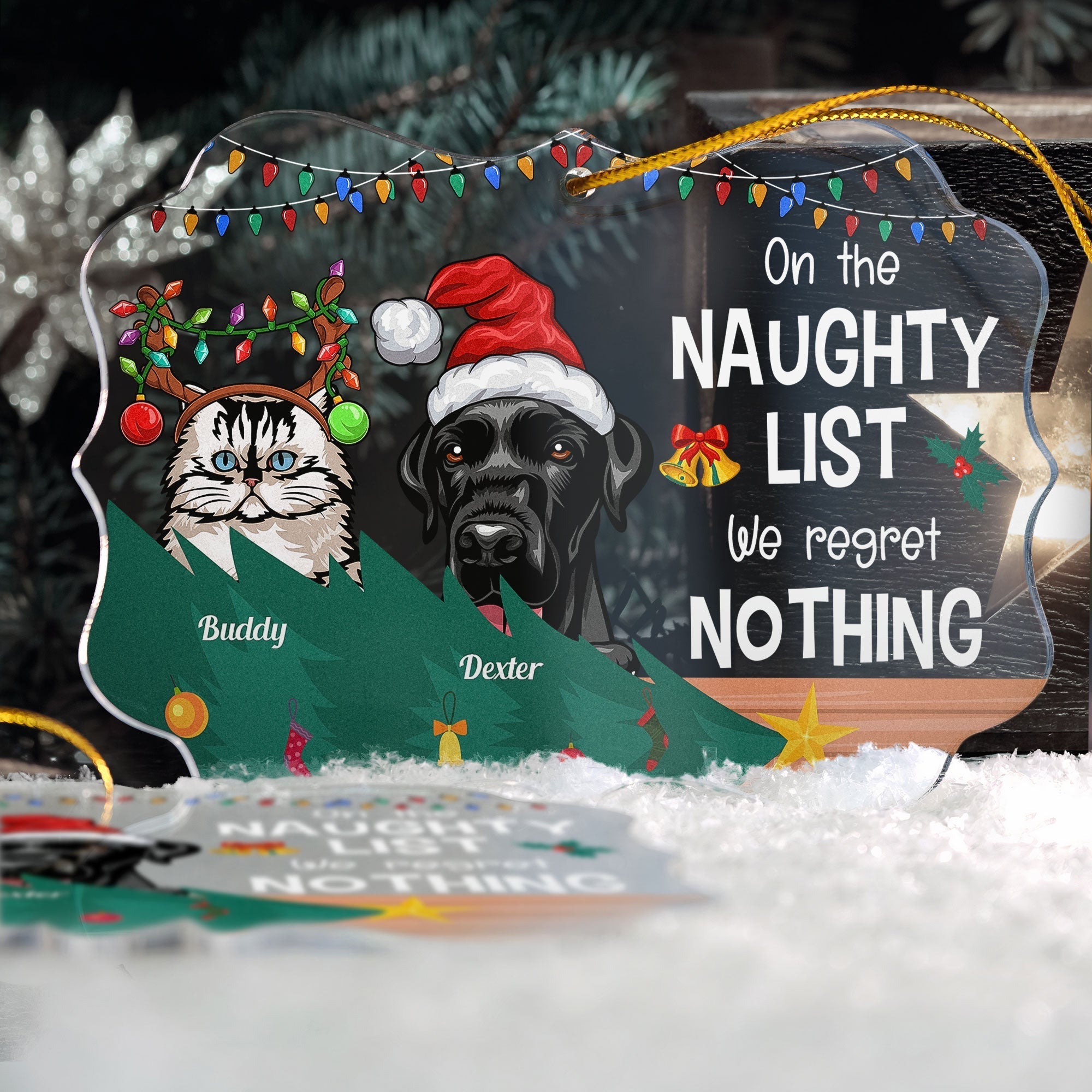 On The Naughty List We Regret Nothing  - Personalized Acrylic Ornament - Christmas, New Year Gift For Dog Mom, Dog Dad, Cat Mom, Cat Dad, Pet Owner