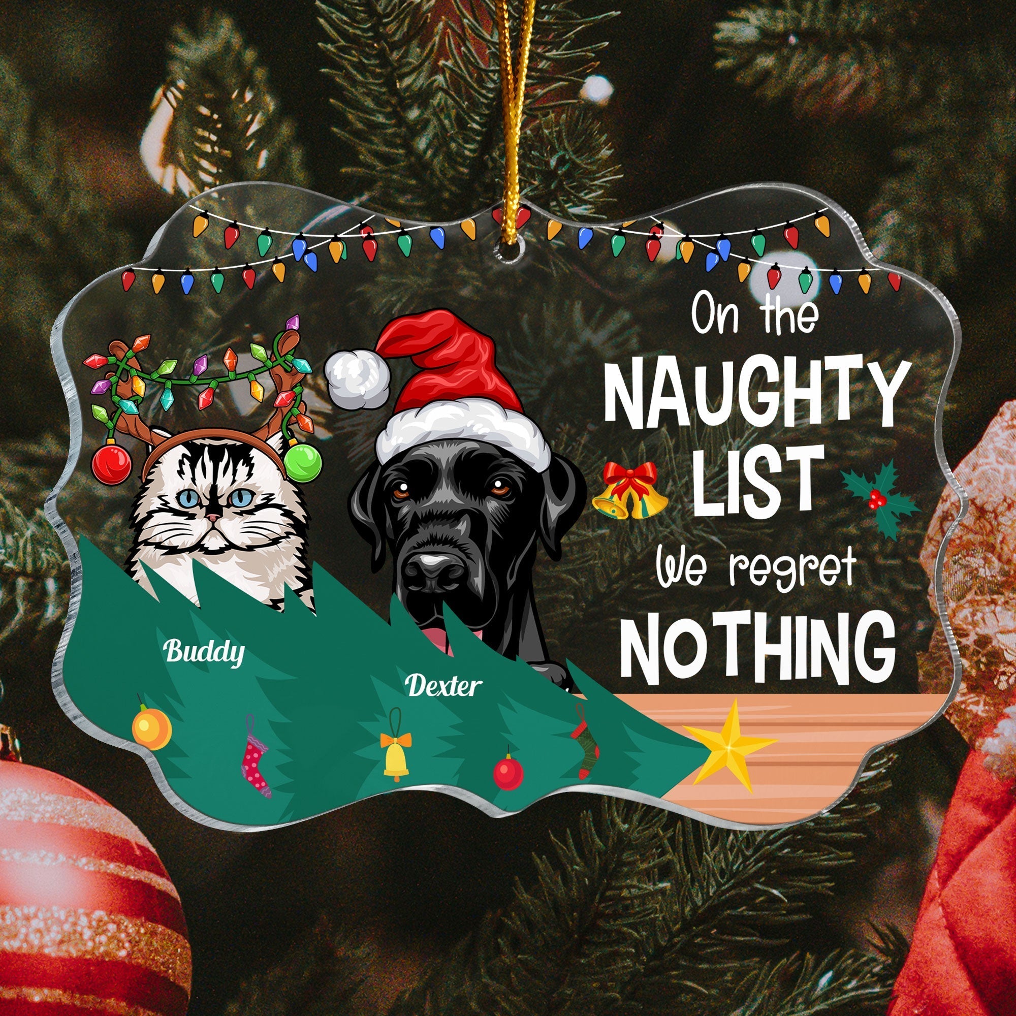 On The Naughty List We Regret Nothing  - Personalized Acrylic Ornament - Christmas, New Year Gift For Dog Mom, Dog Dad, Cat Mom, Cat Dad, Pet Owner