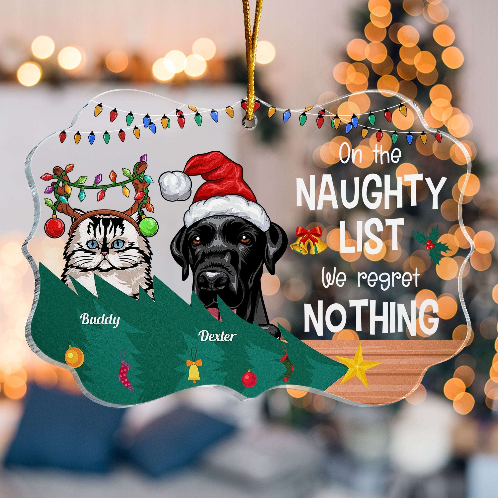 On The Naughty List We Regret Nothing  - Personalized Acrylic Ornament - Christmas, New Year Gift For Dog Mom, Dog Dad, Cat Mom, Cat Dad, Pet Owner