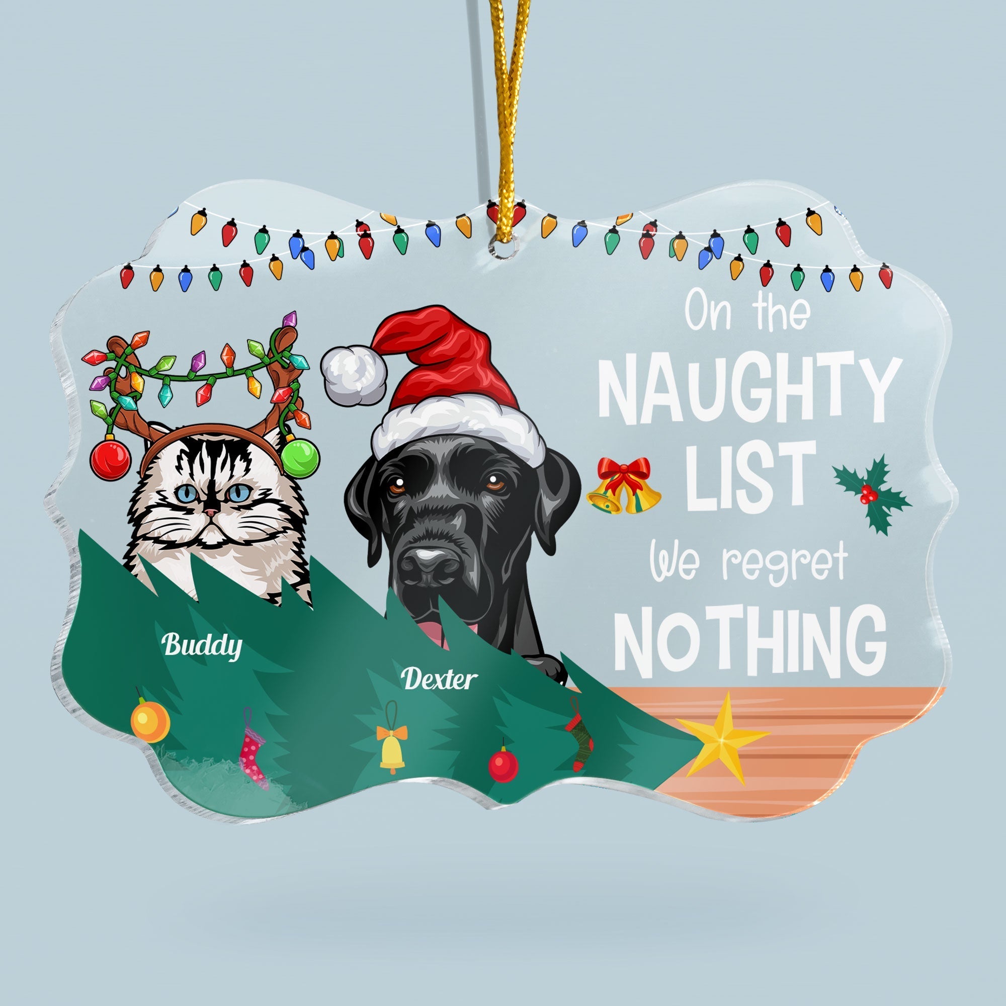 On The Naughty List We Regret Nothing  - Personalized Acrylic Ornament - Christmas, New Year Gift For Dog Mom, Dog Dad, Cat Mom, Cat Dad, Pet Owner