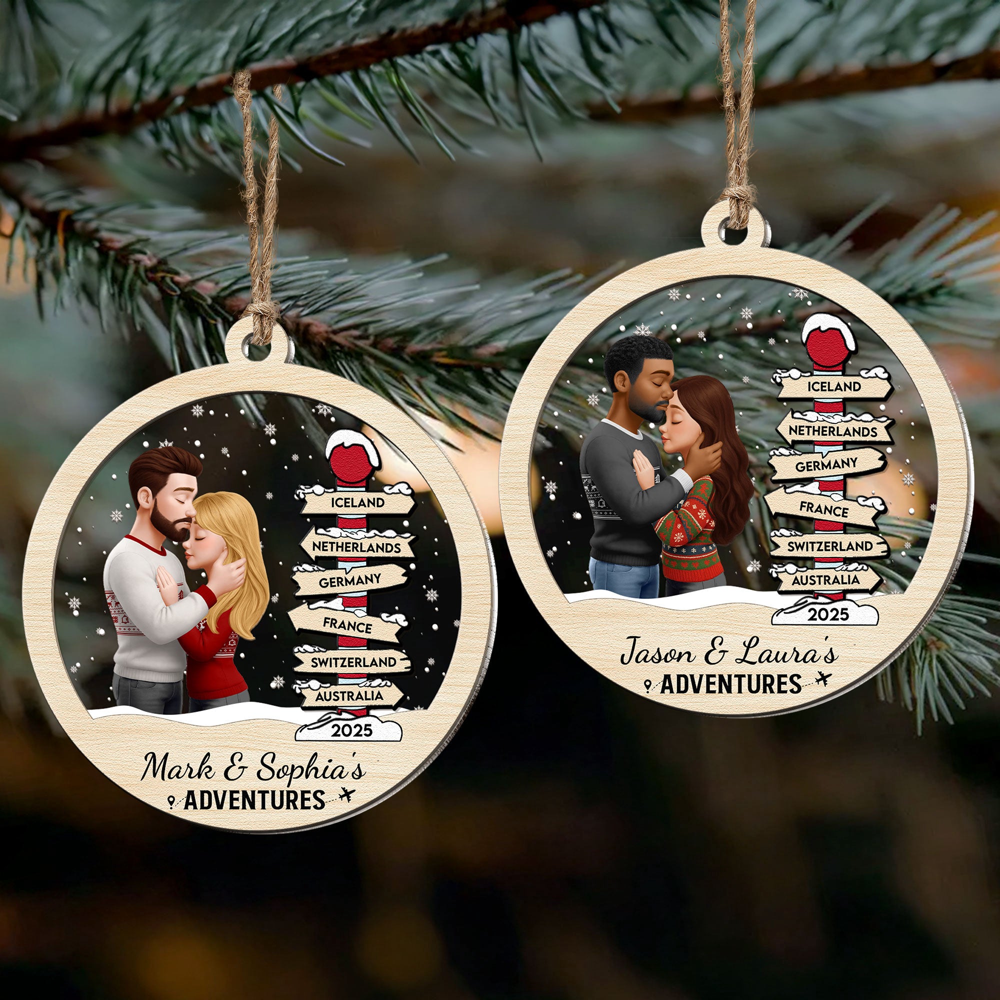 Our Adventures - Personalized Wood And Acrylic Ornament