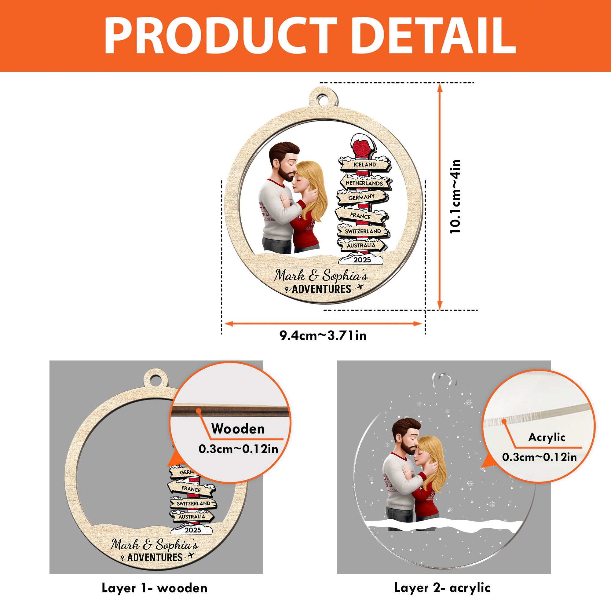 Our Adventures - Personalized Wood And Acrylic Ornament