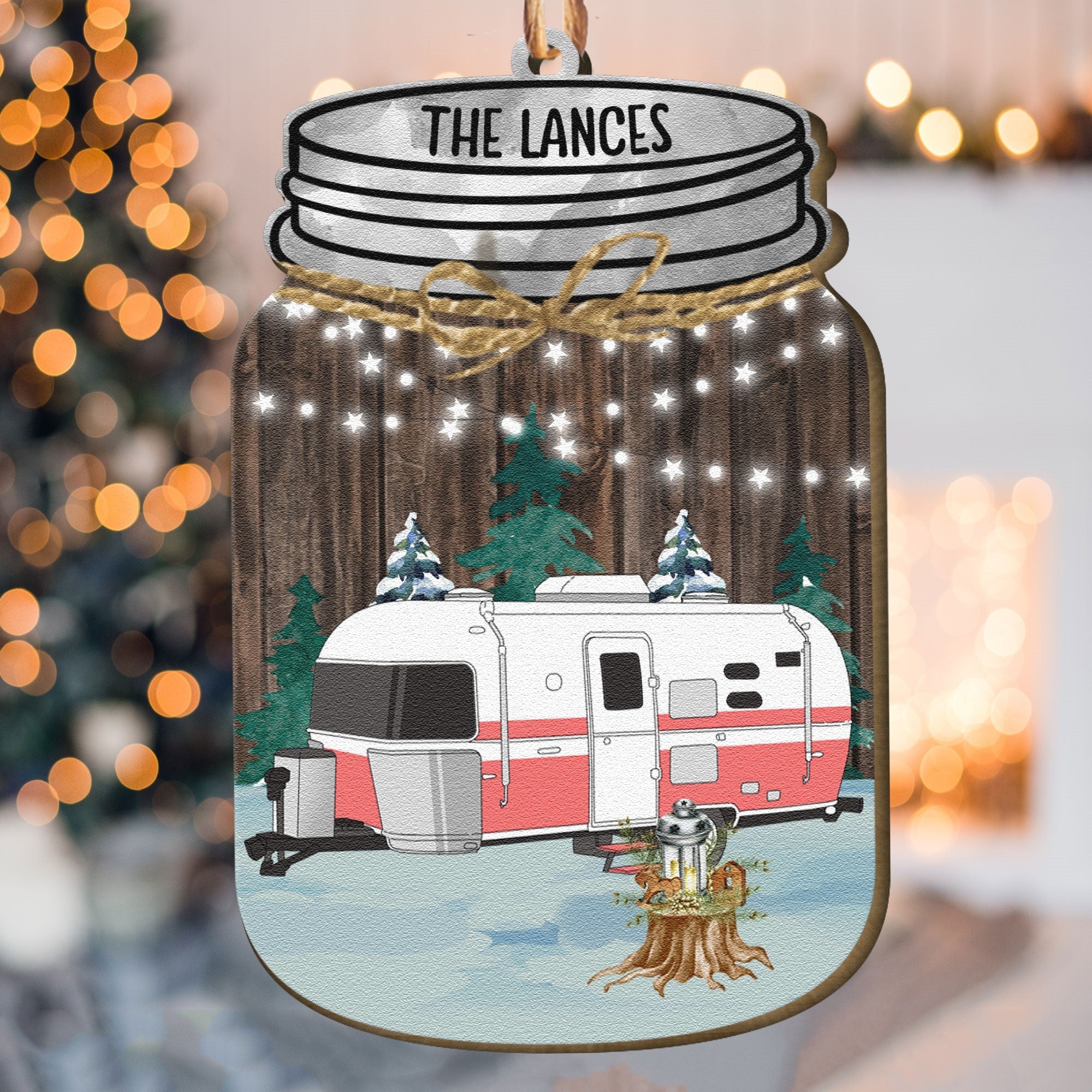 Our Camper - Personalized Mason Jar Shaped Wooden Ornament