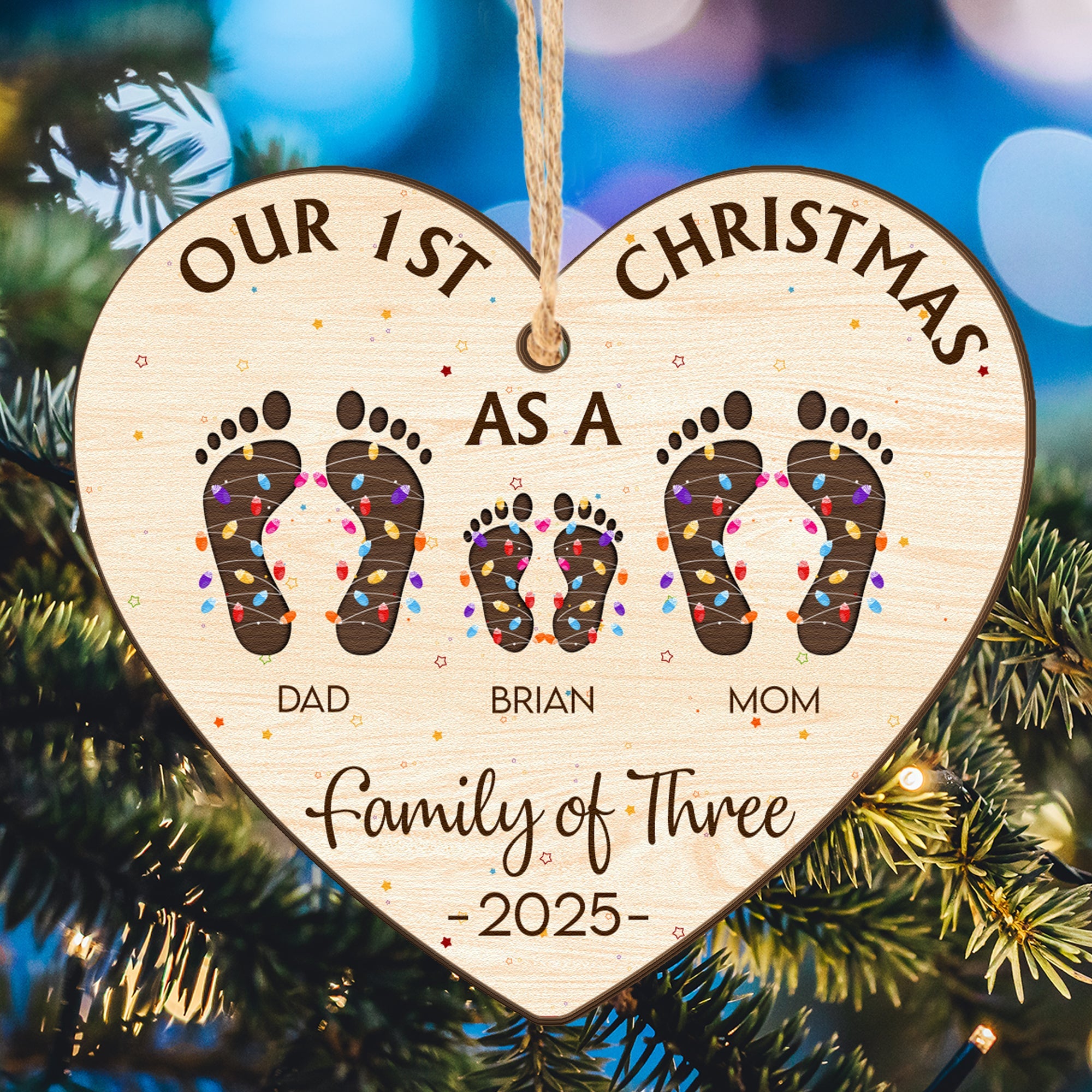 Our First Christmas As A Family Of - Personalized Wooden Ornament