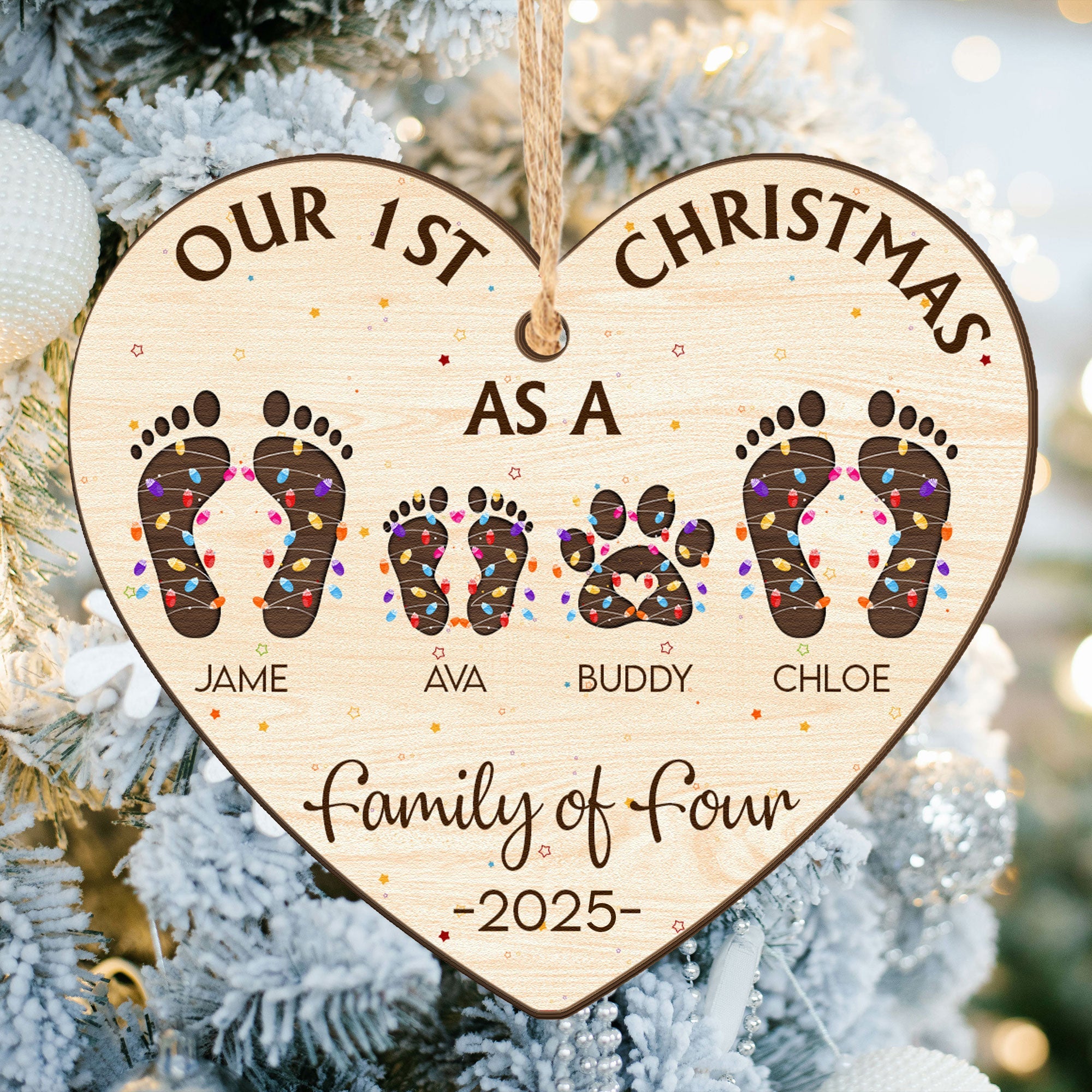 Our First Christmas As A Family Of - Personalized Wooden Ornament