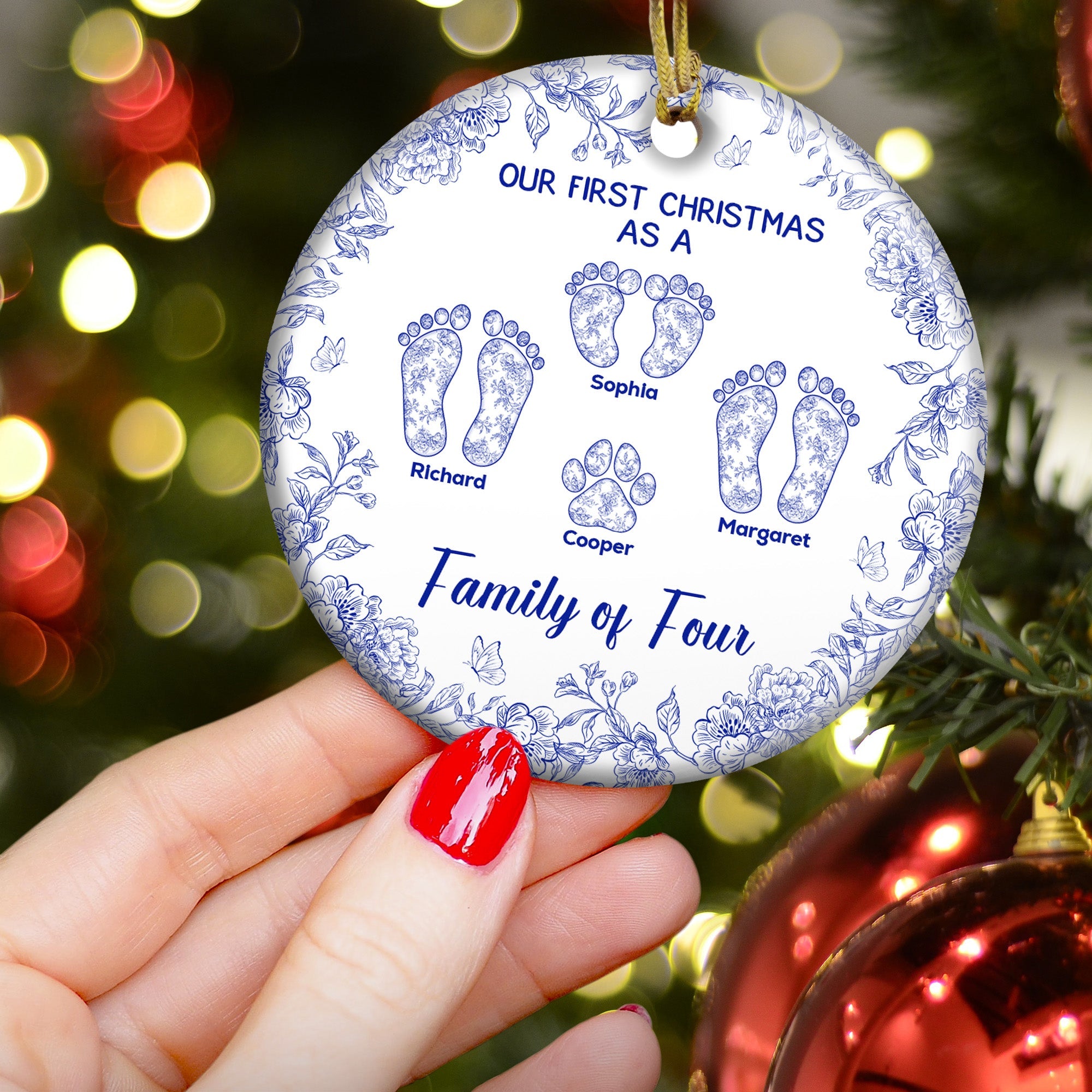 Our First Christmas As A Family Of Three, Four, Custom Number - Personalized Ceramic Ornament