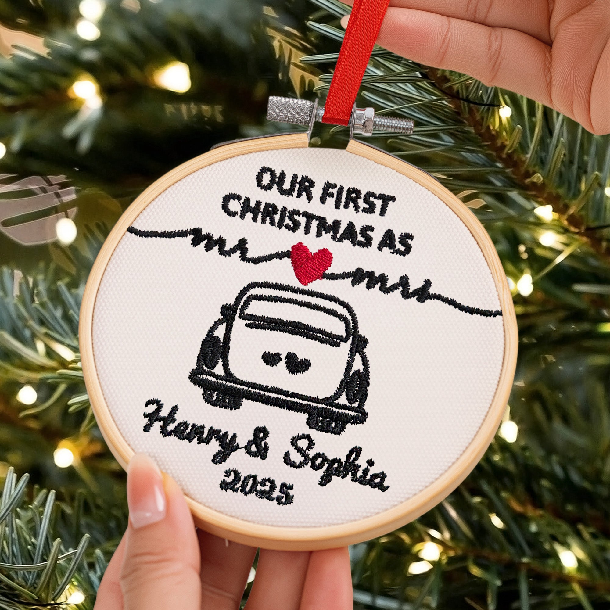 Our First Christmas As Mr & Mrs - Personalized Embroidered Ornament