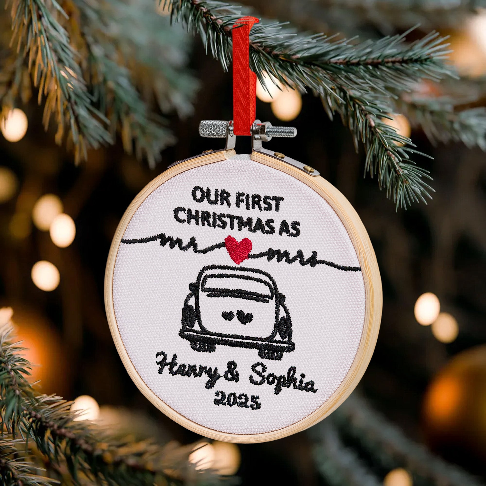 Our First Christmas As Mr & Mrs - Personalized Embroidered Ornament