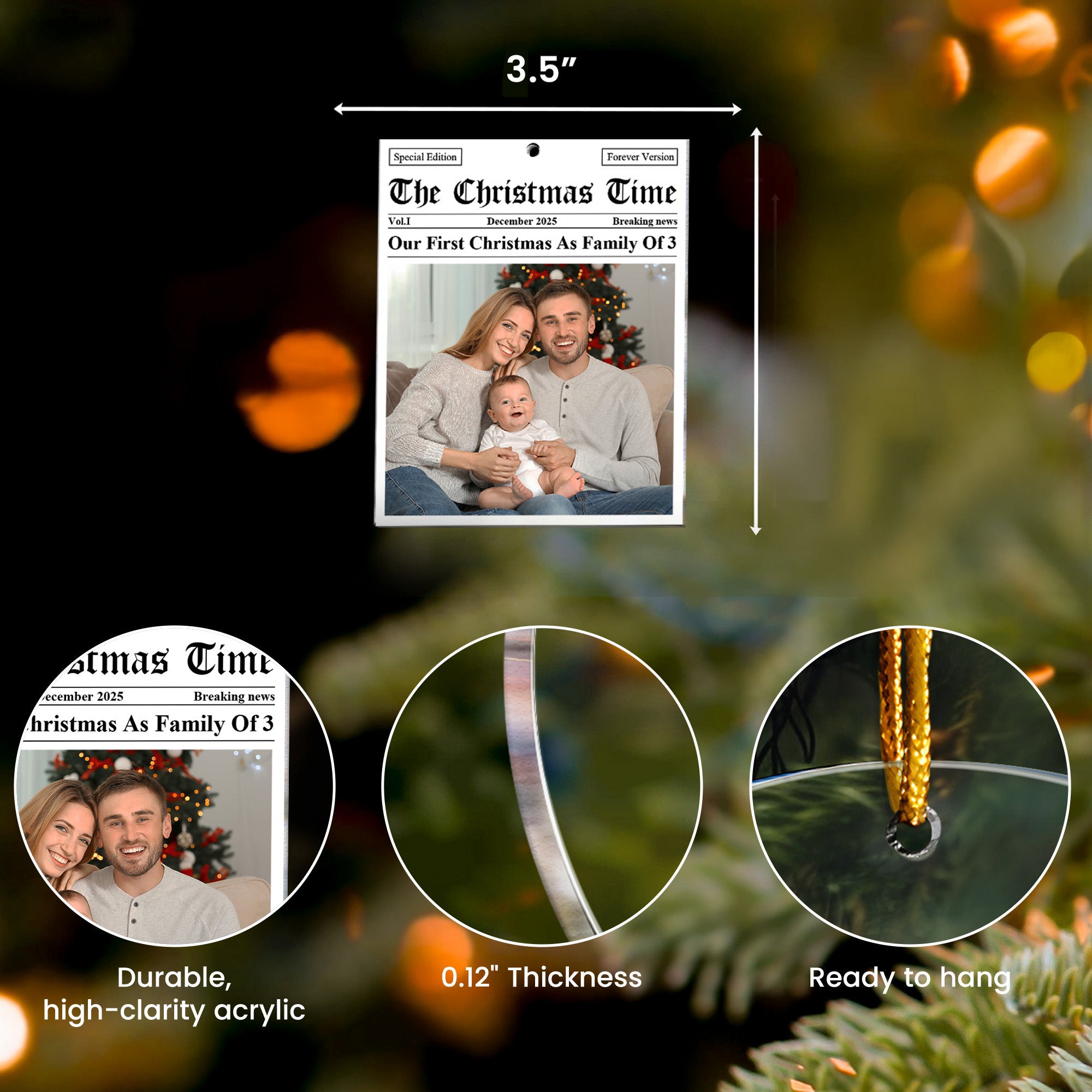 Our First Christmas As, For 1st Baby, New Parents, New Grandparents - Personalized Acrylic Photo Ornament