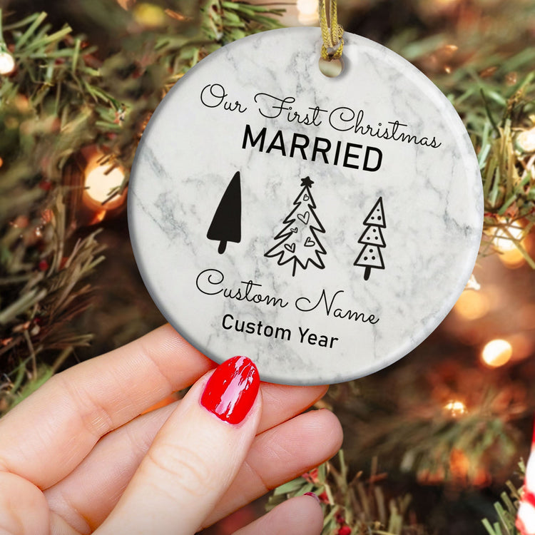 Our First Christmas Maried  - Personalized Ceramic Ornament - Christmas gift for Friends and Family