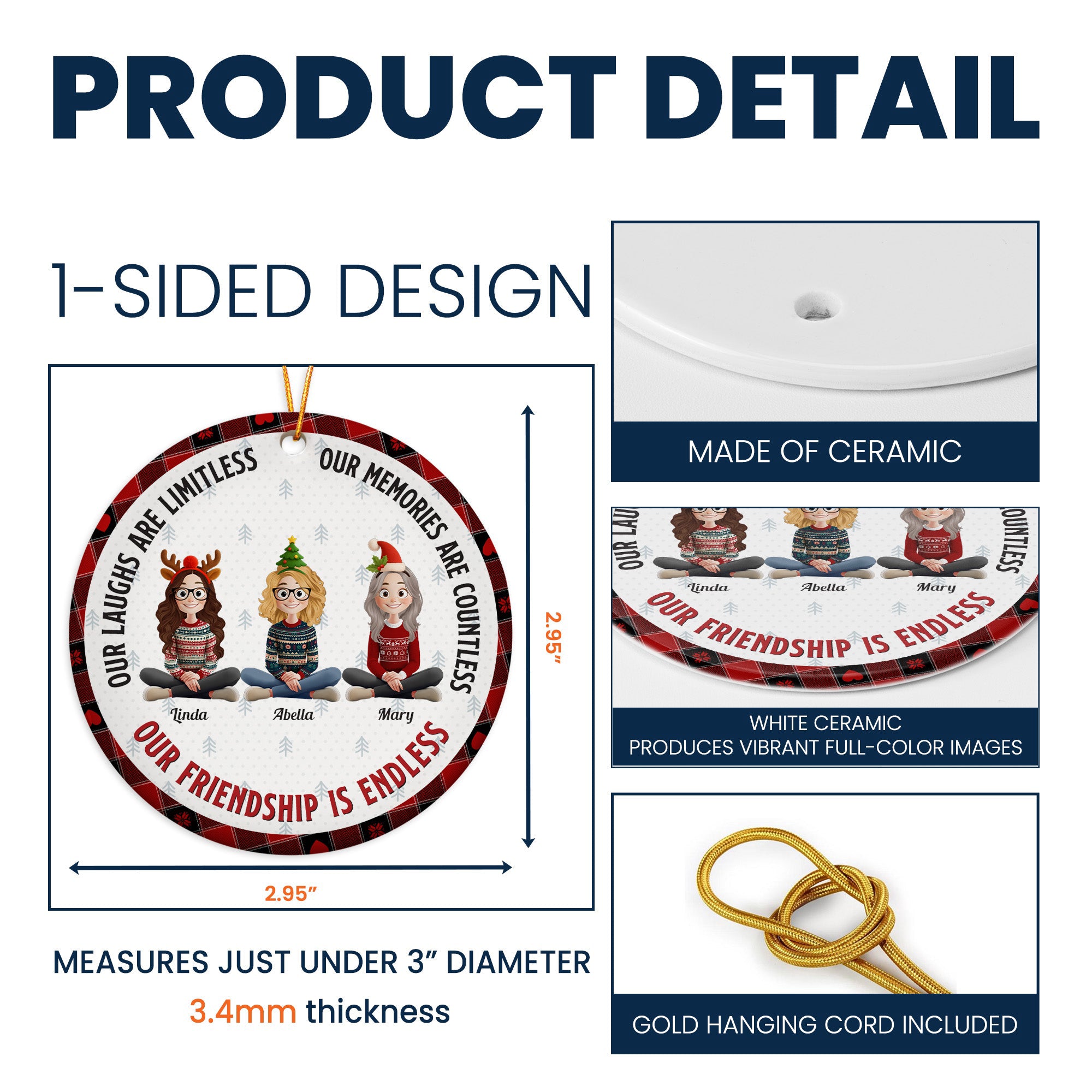 Our Laughs Are Limitless Friendship Christmas Gift - Personalized Ceramic Ornament