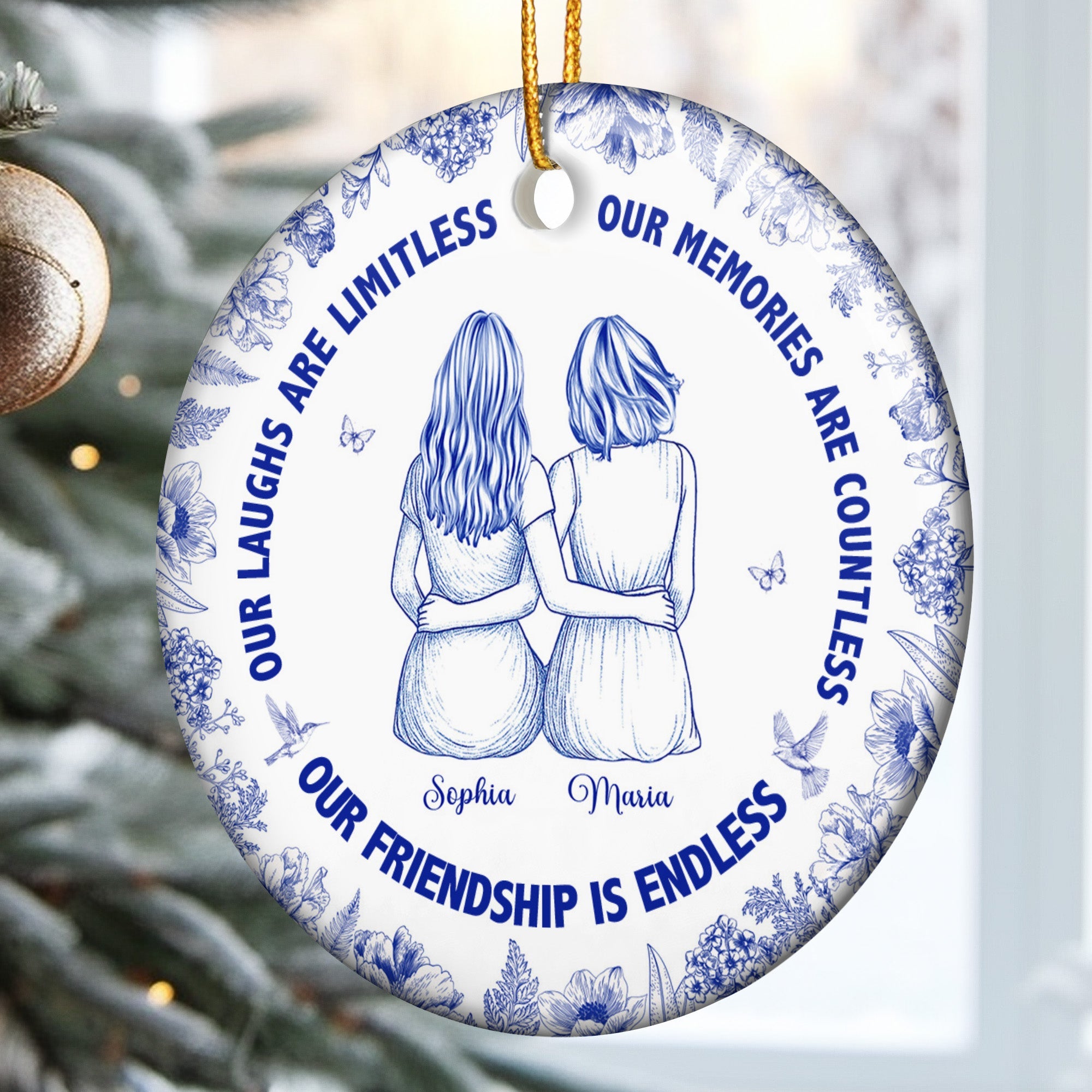 Our Laughs Are Limitless Our Friendship Is Endless Toile De Jouy - Personalized Ceramic Ornament