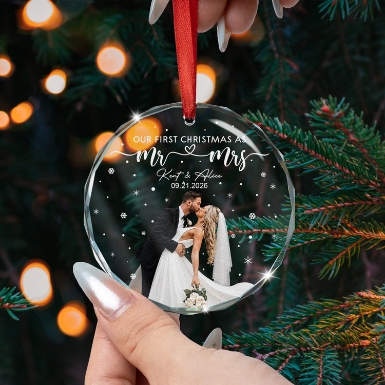 Our_First_Christmas_As_Mr_Mrs_Custom_Newlywed_Couple_Photo_Personalized_Ornament_2