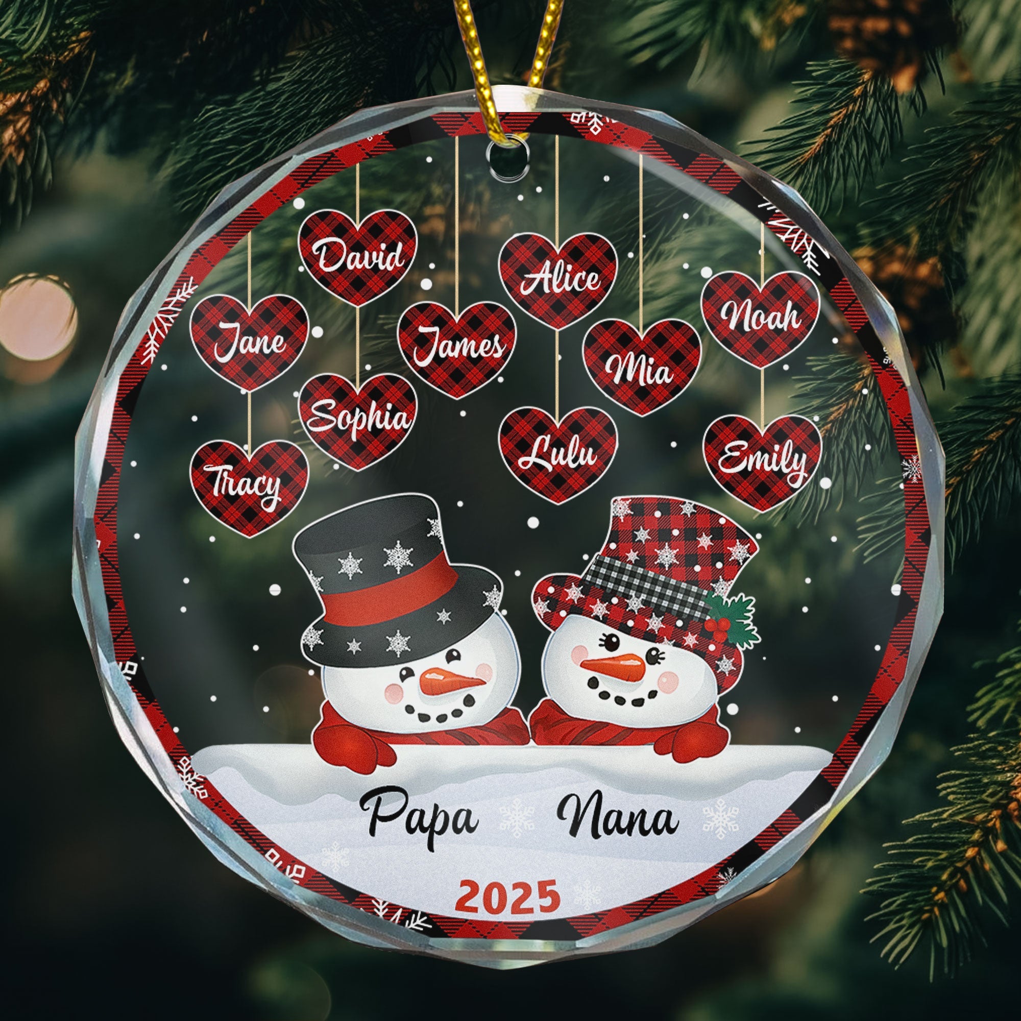 Papa Nana Snowman Christmas Grandparents - Personalized Glass Ornament
