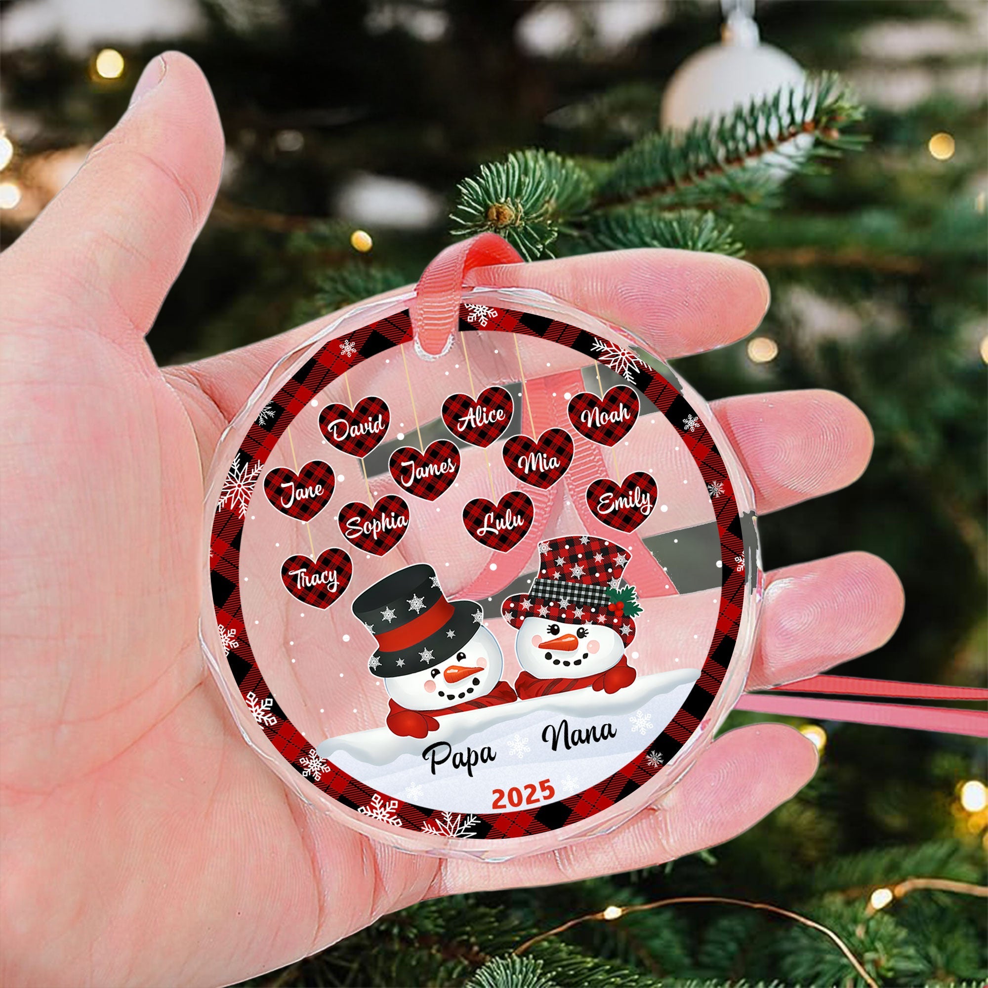 Papa Nana Snowman Christmas Grandparents - Personalized Glass Ornament