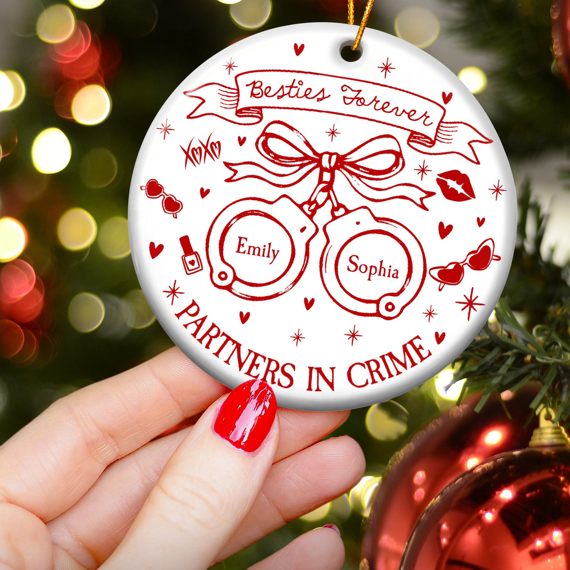 Partners In Crime Besties Forever Coquette Style - Personalized Ceramic Ornament