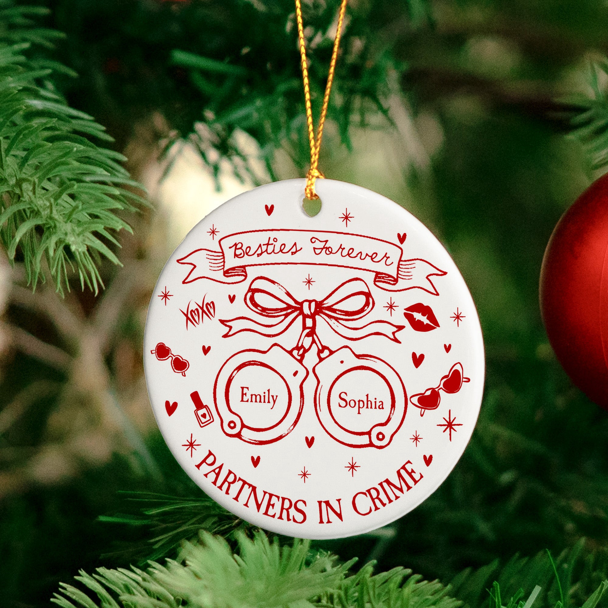 Partners In Crime Besties Forever Coquette Style - Personalized Ceramic Ornament