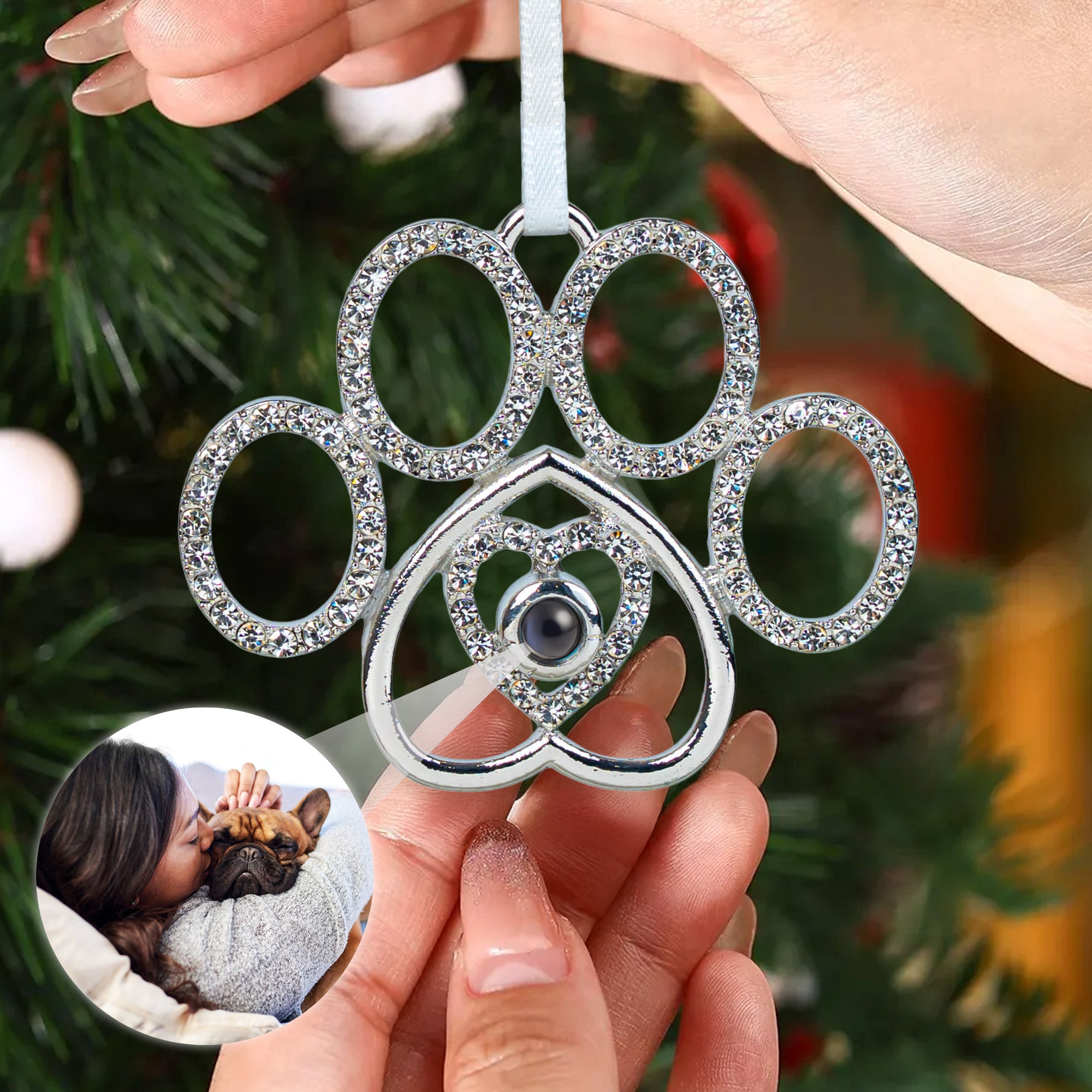 Paw-Shaped Keepsake - Personalized Photo Projection Ornament