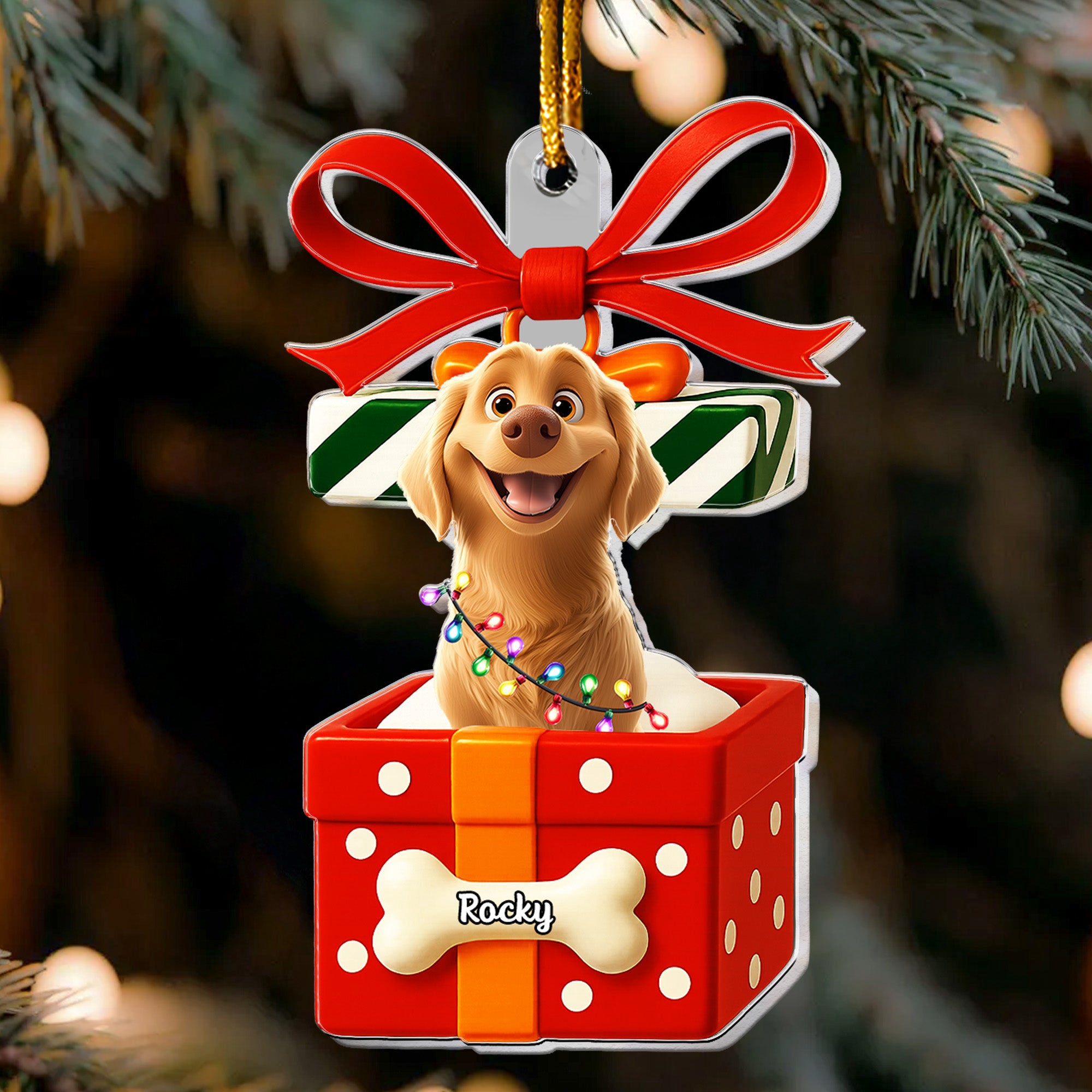 Pet In Present Box - Personalized Acrylic Ornament