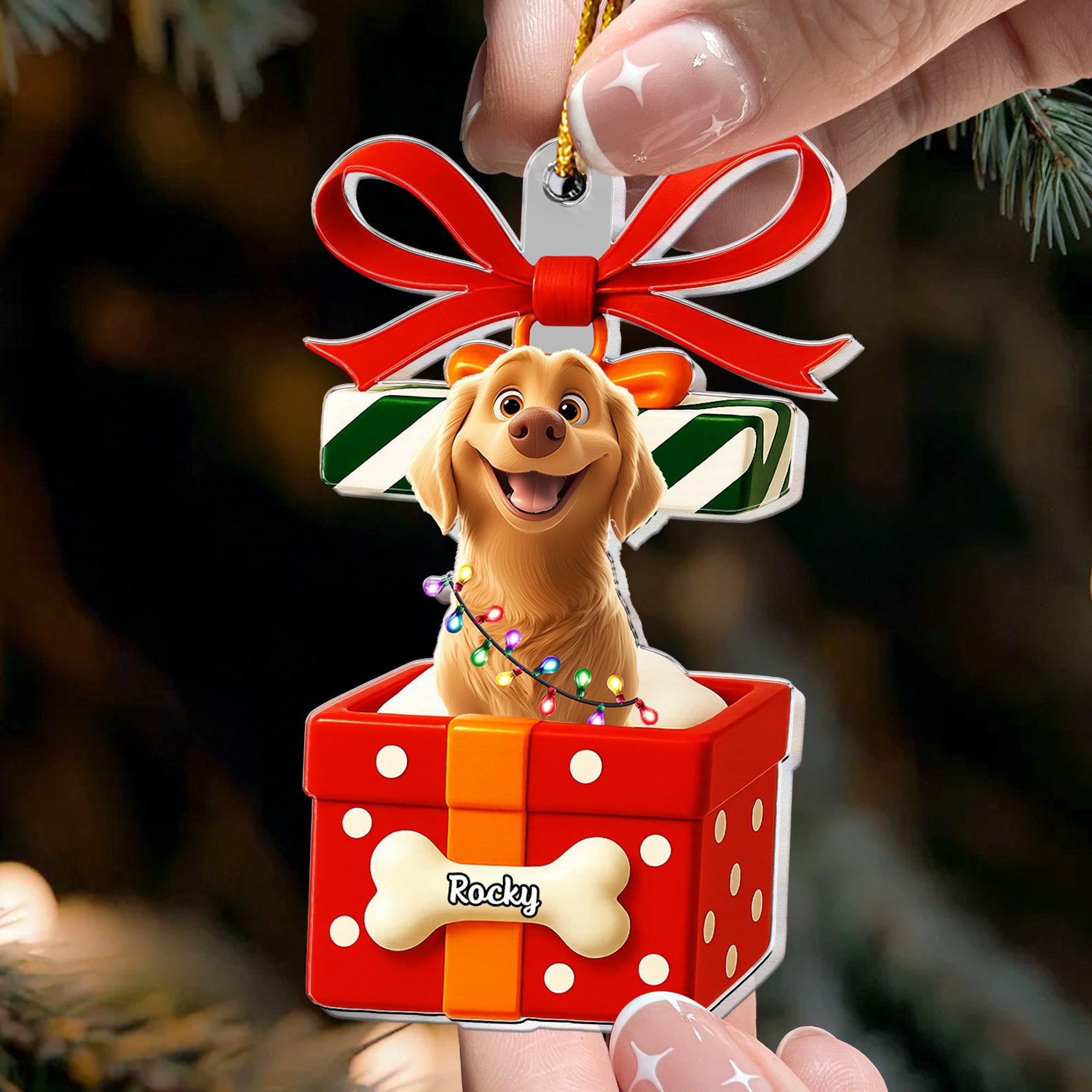 Pet In Present Box - Personalized Acrylic Ornament
