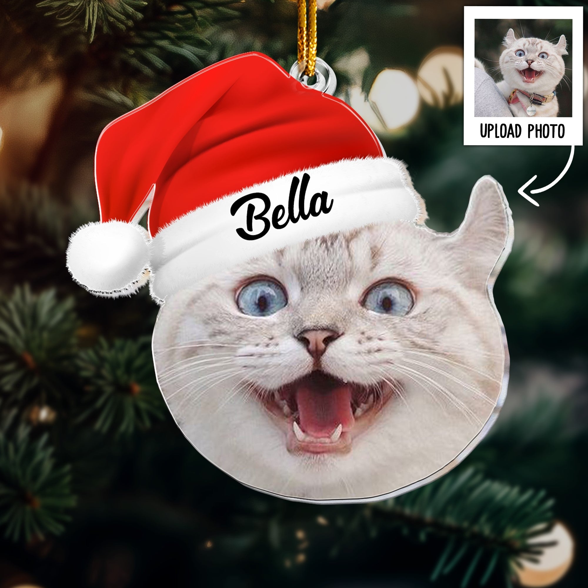 Pet Funny Christmas Face, Personalized Photo Ornament