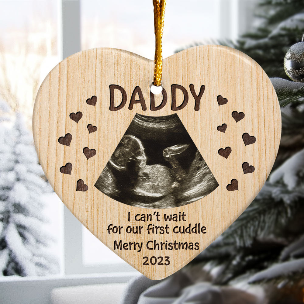 I Can't Wait For Our First Cuddle - Personalized Heart Shaped Ceramic Photo Ornament