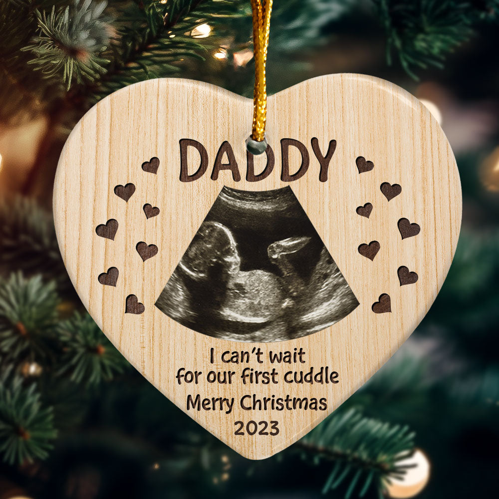 I Can't Wait For Our First Cuddle - Personalized Heart Shaped Ceramic Photo Ornament