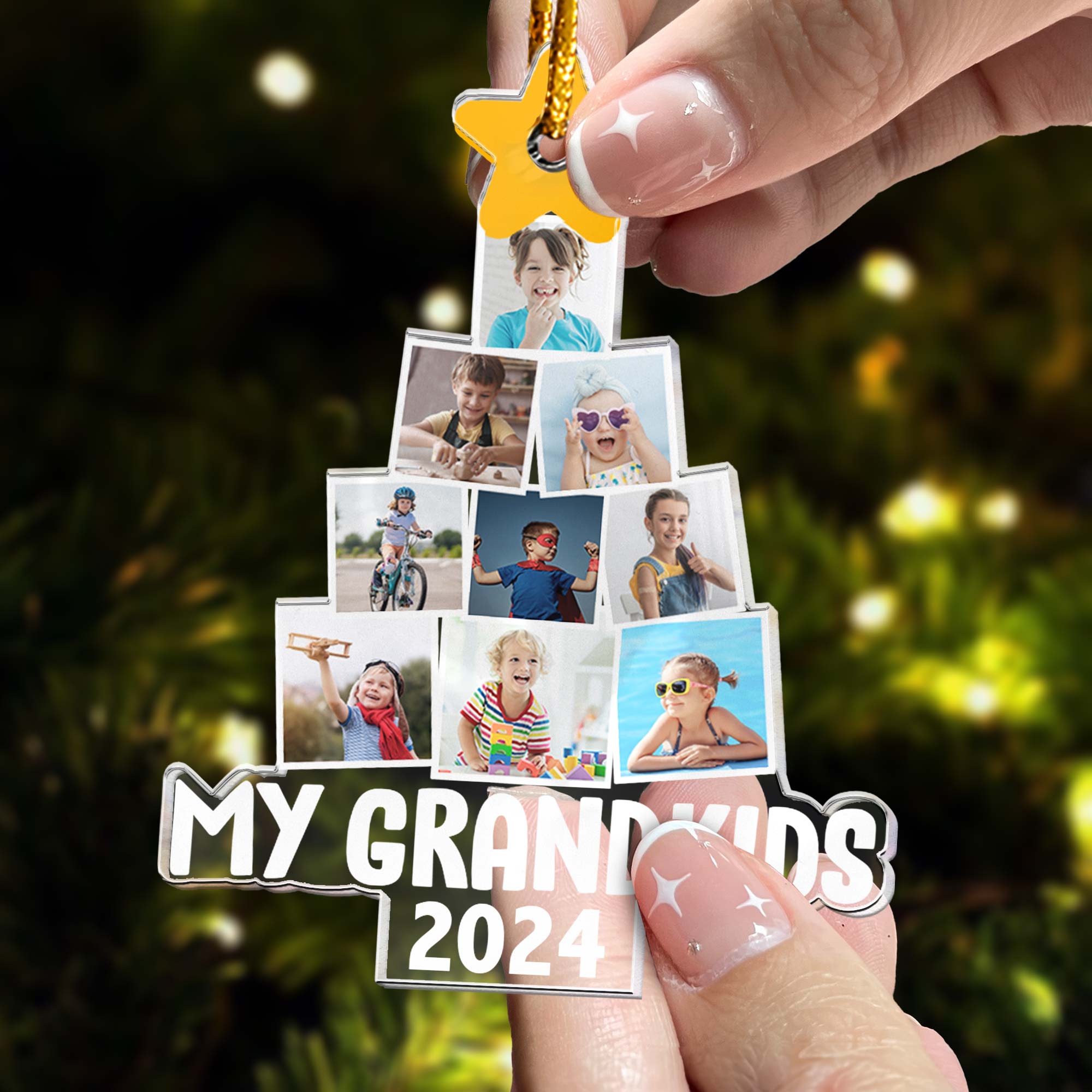 Photo My Grandkids Christmas Tree - Personalized Acrylic Photo Ornament - Up To 15 Photos