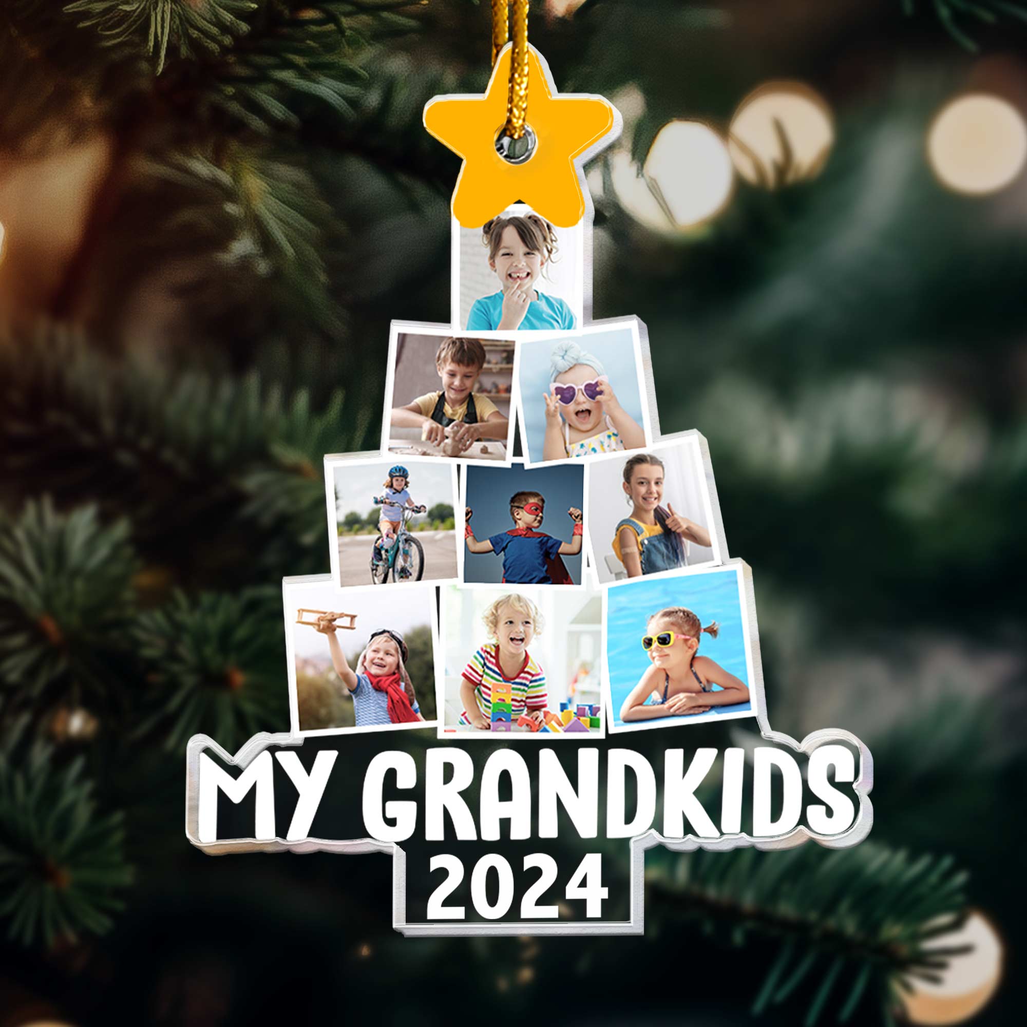 Photo My Grandkids Christmas Tree - Personalized Acrylic Photo Ornament - Up To 15 Photos