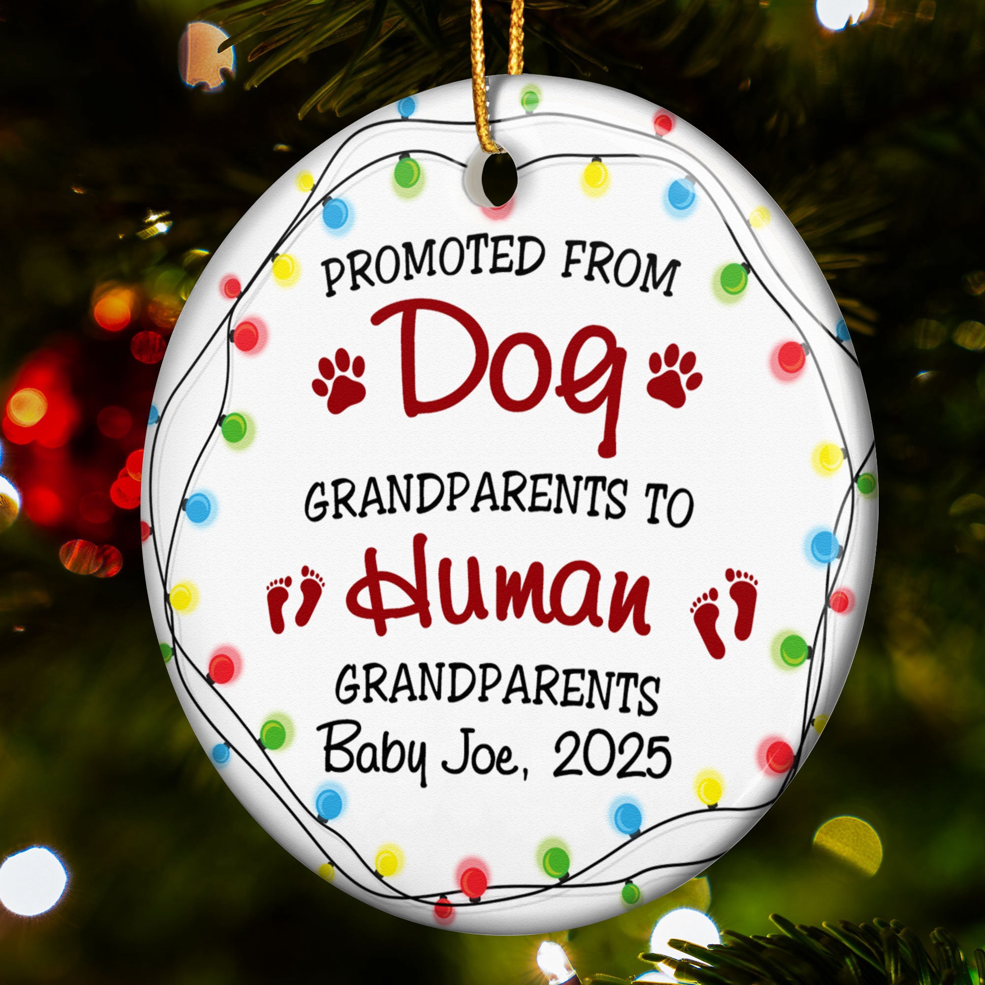 Promoted From Dog Grandparents To Human Grandparents - Personalized Ceramic Ornament