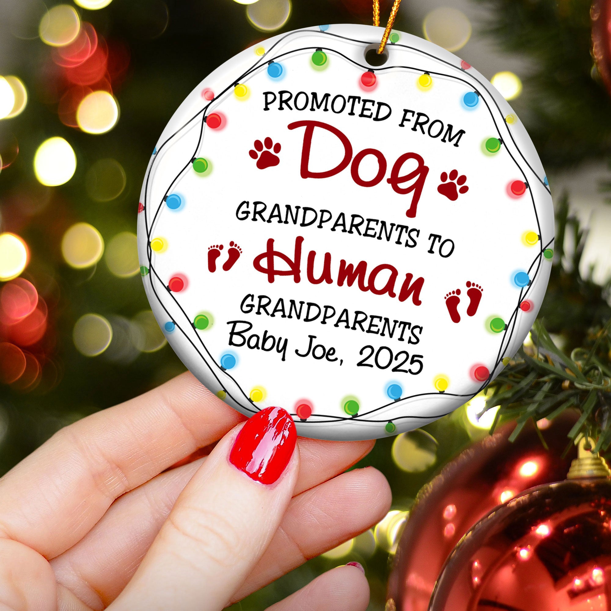 Promoted From Dog Grandparents To Human Grandparents - Personalized Ceramic Ornament